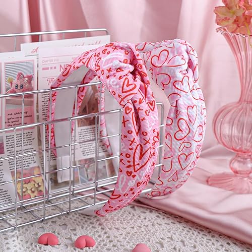 Miniatura 6 de ONENINEDREAM Diadema anudada para mujer, diadema de corazón para el día de San Valentín, diadema ancha rosa, banda para el pelo para mujer,