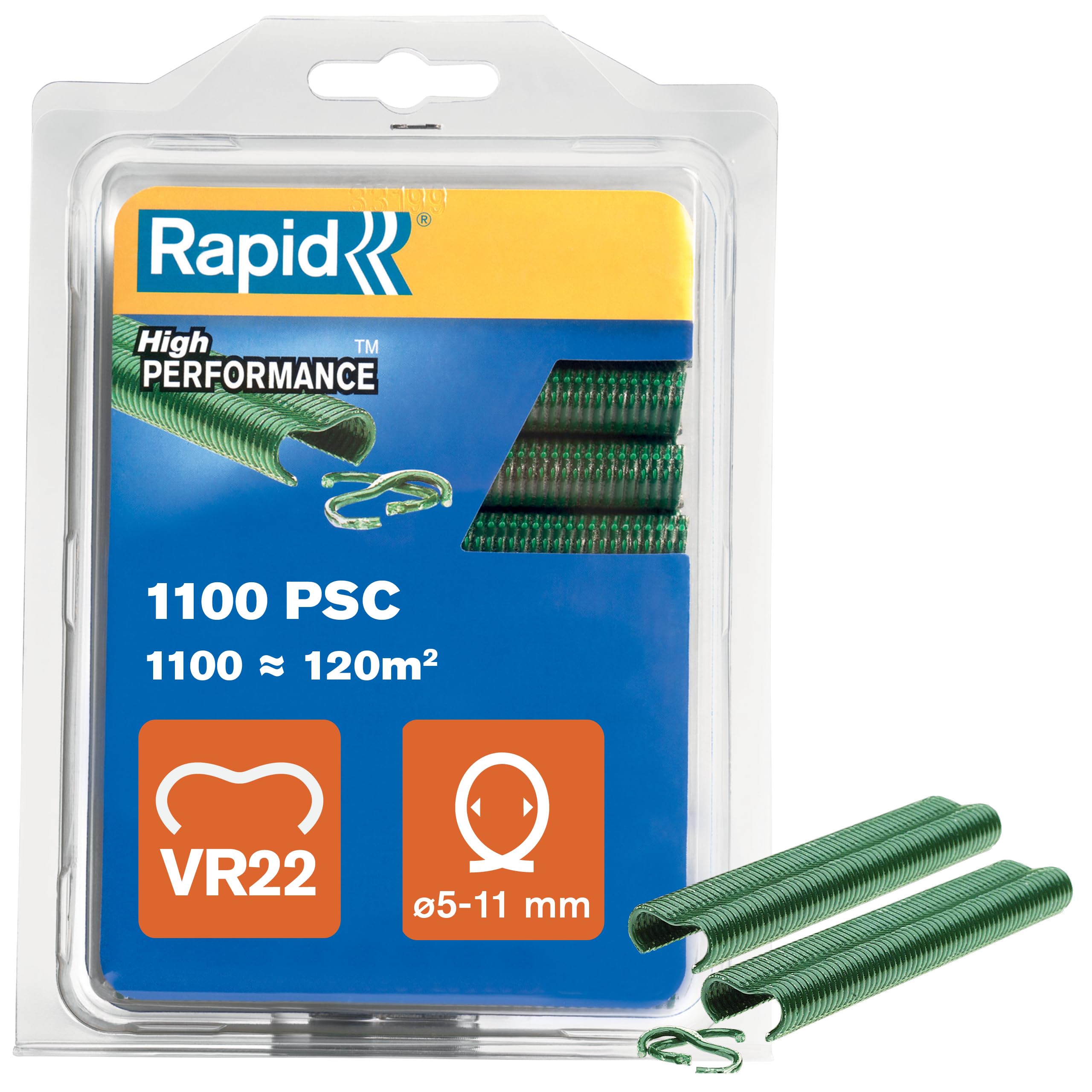 Rapid VR22 - Agrafes à Grillage en Acier Galvanisé, Plastifié Vert, Compatible avec les Grillages 5-11 mm, Idéal pour Sécuriser Cages & Clôtures, 1000 Pièces, Emballage sous Blister (40108807)