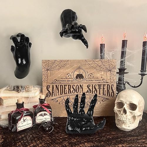 Miniatura 7 de DAZONGE Decoraciones de Halloween para interiores y exteriores, paquete de 3 manos espeluznantes montadas en la pared con velas, manos de terror