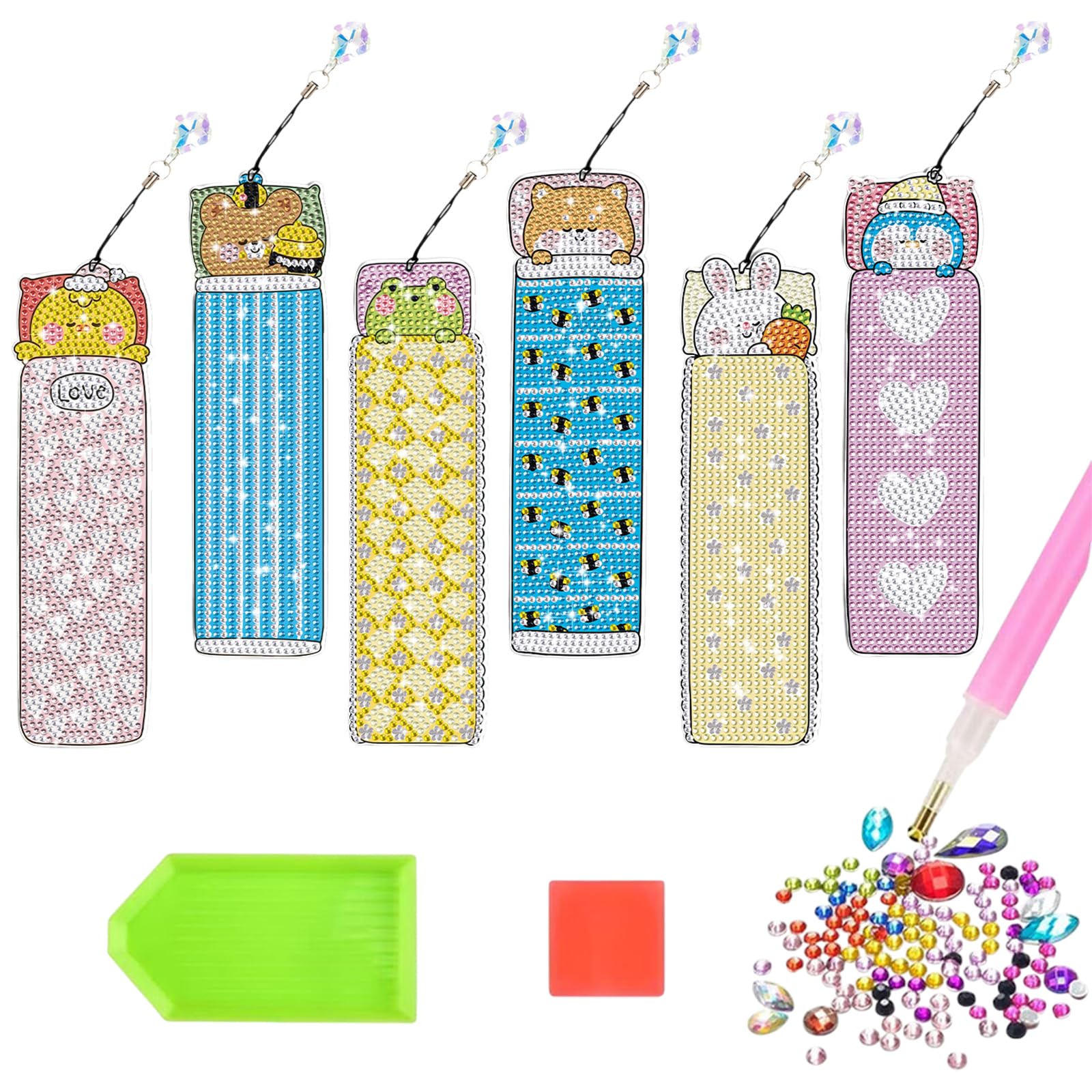 BEEFLYING Diamond Art Bookmarks Making Kit for Adults, Animal, 6 Pcs