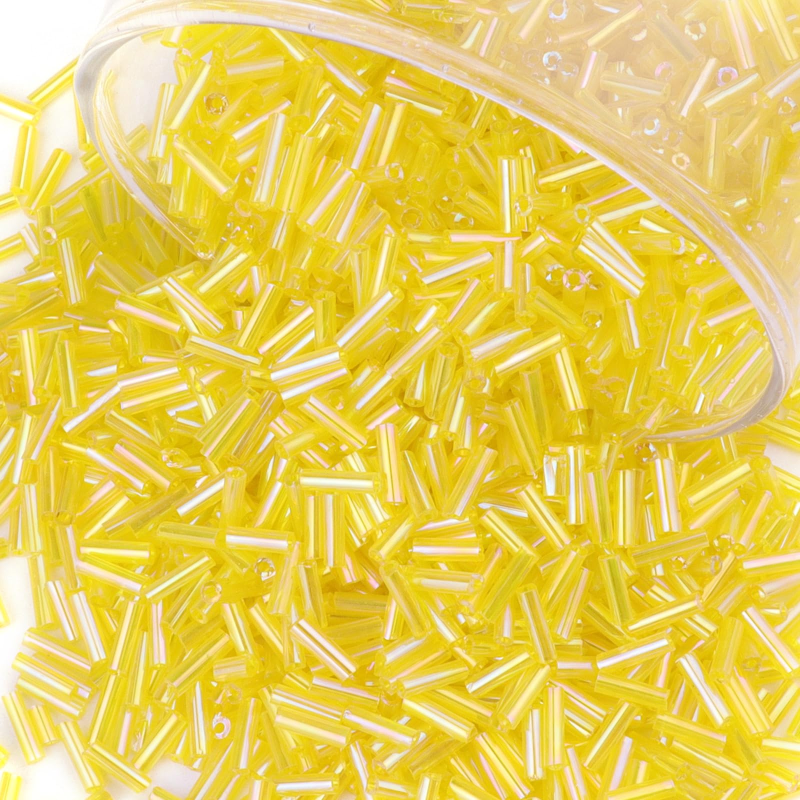 4000Pcs Yellow Bugle Beads, 7x2mm Small Long Tube Embroidery Beads for Bracelets Necklaces Earrings Jewellery Making DIY Crafts