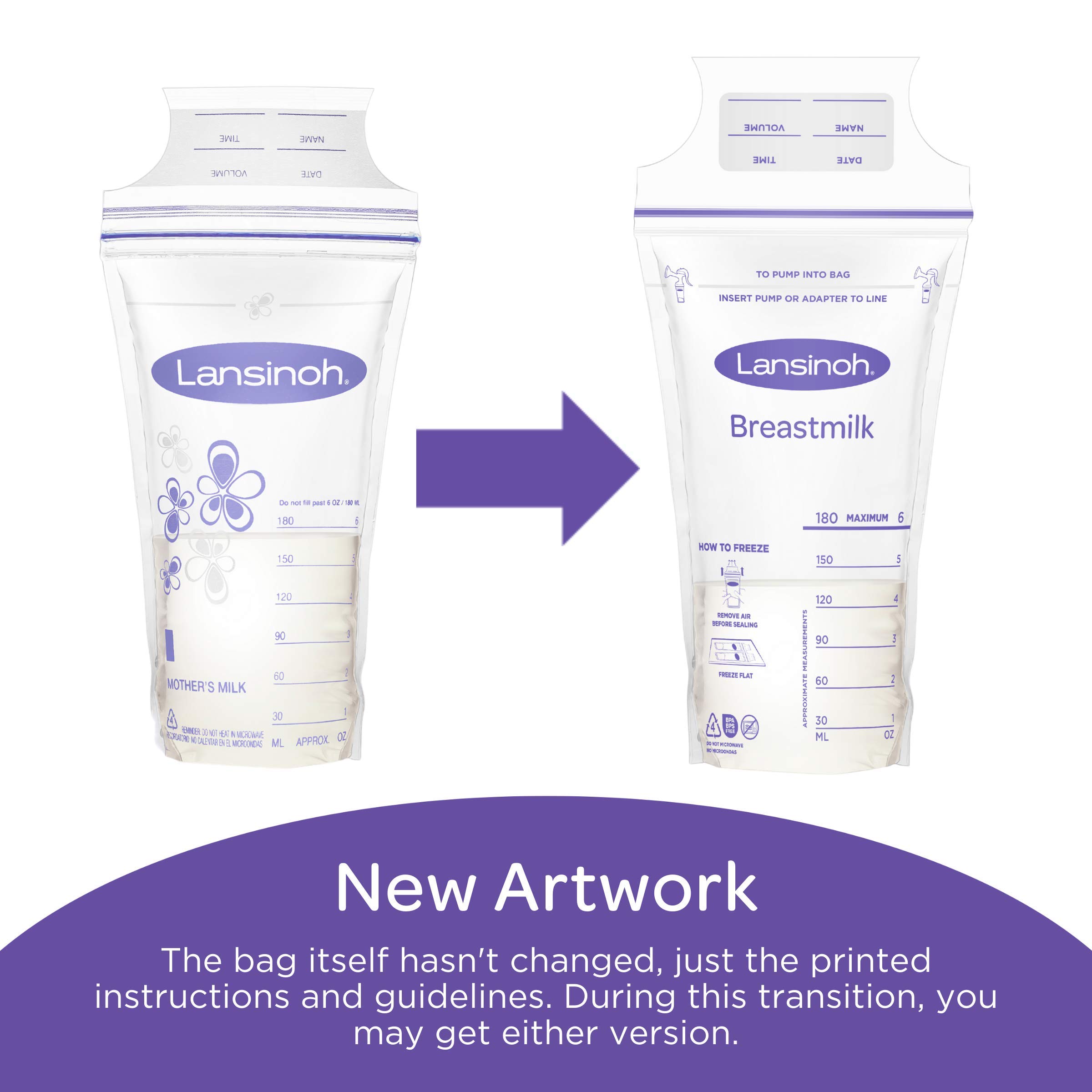 Lansinoh Breastmilk Storage Bags with Pump Adapters for Bags, 50 count