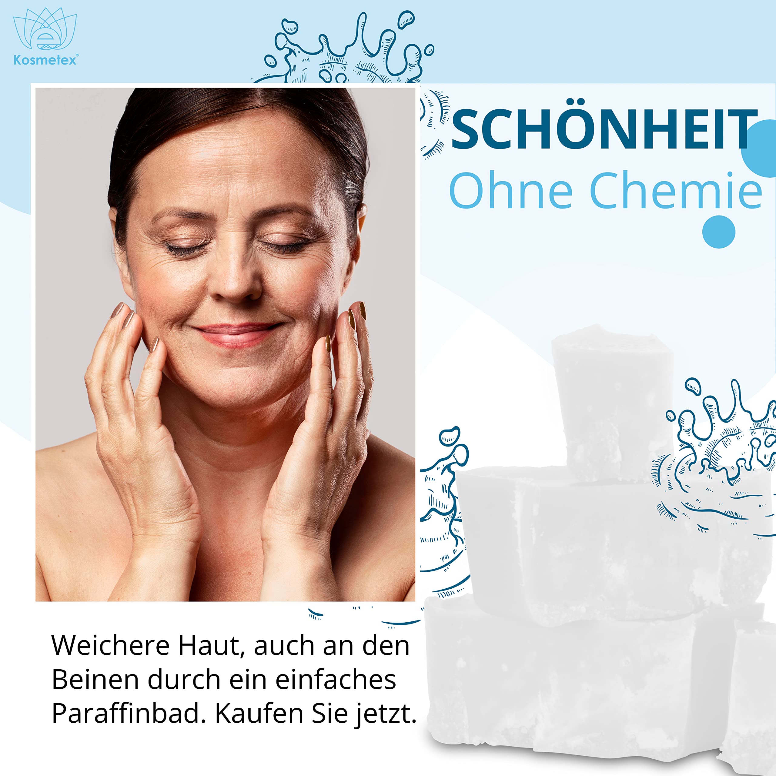 Kosmetex Paraffin-Bad Neutral – Wärmebad für Hände + Füße – Wohlbehagen für Gelenke – Geeignet für Ergotherapie und Physiotherapie – Parfümfrei – Wachsblock (10x 500ml)