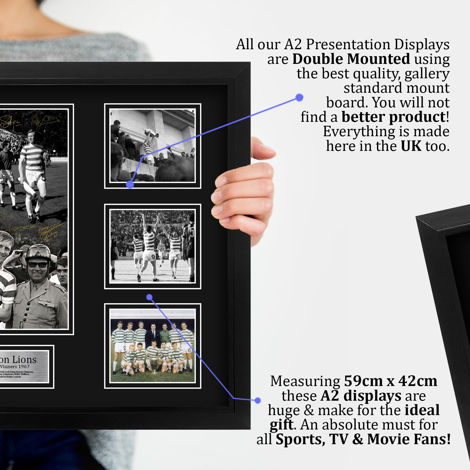 HWC Trading Celtic Lisbon Lions 1967 Memorabilia Stampati Autografo Firmato Esposizione Della Fotografia Per Gli Appassionati Di Calcio E Sostenitori - A2 Incorniciato