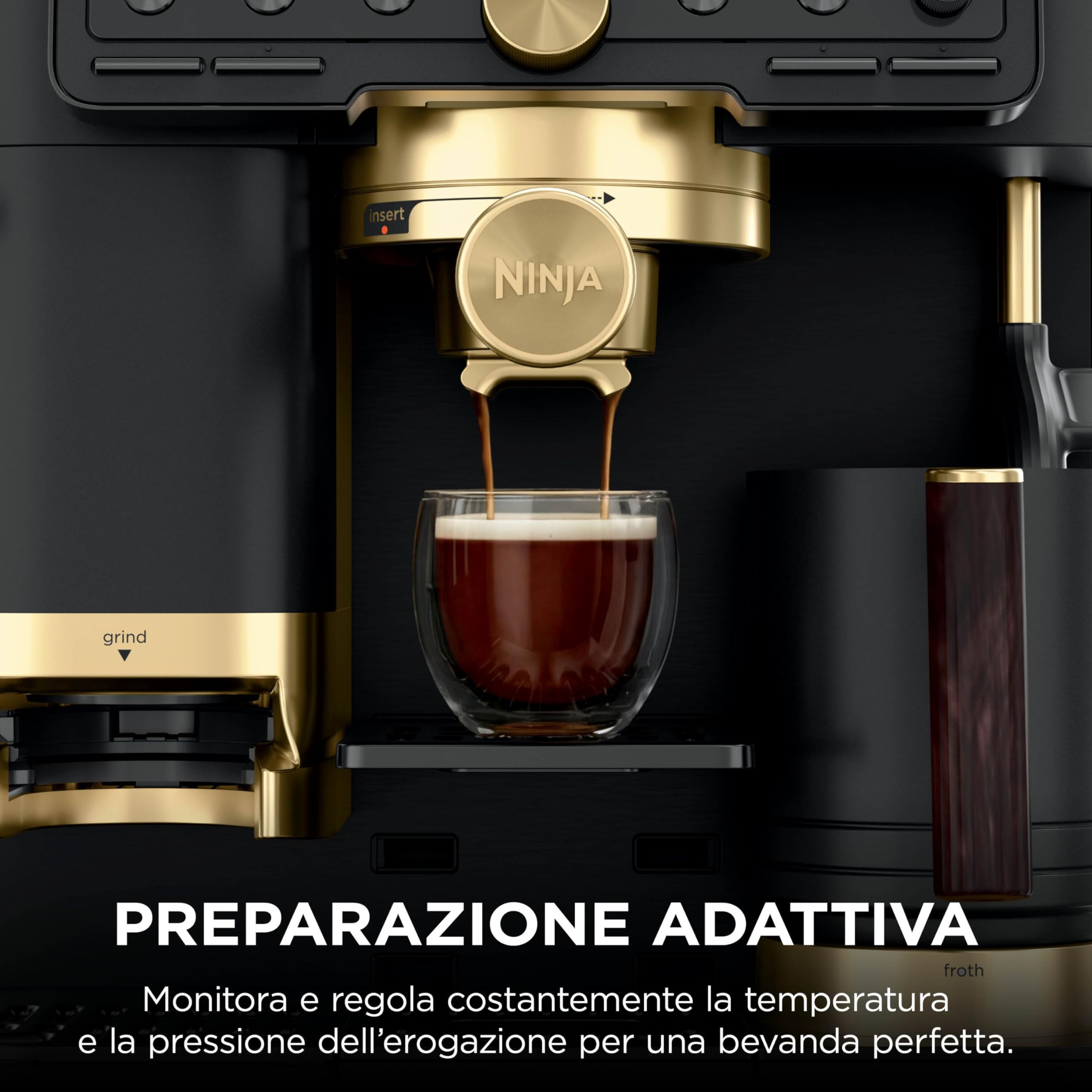 Ninja Luxe Pro Macchina Caffè, Macchina Latte, Cappuccino, Caffè Freddo, Espresso con Macinacaffè Integrato, Montalatte, Facile da usare, 5 Programmi Automatici Schiuma, ES771EUBK