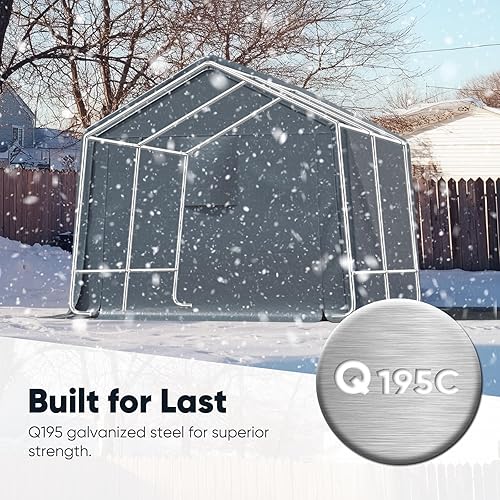 Miniatura 9 de Quictent Refugio de cochera resistente de 6 x 8 pies con ventanas de malla enrollables y marco reforzado, toldo de garaje portátil para Plata Gris