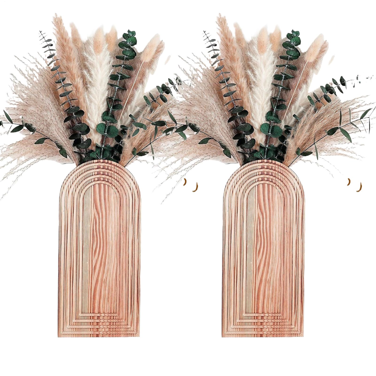 Pot de fleurs mural en bois noble style bohème chic, double décoration murale durable