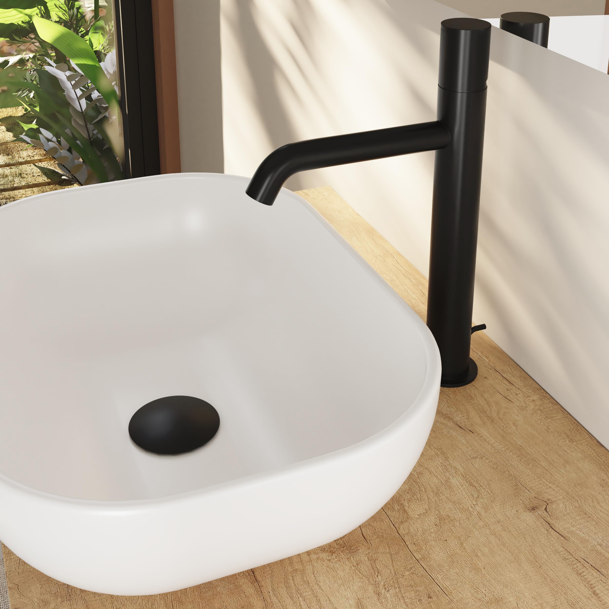 BAIKAL Grifo Lavabo Monomando en Acero Inoxidable SUS304. Grifo en Negro Mate. Caño Alto. Grifo Agua Fría/Caliente. Ahorro de Agua. Fácil Instalación. Modelo ROMA L