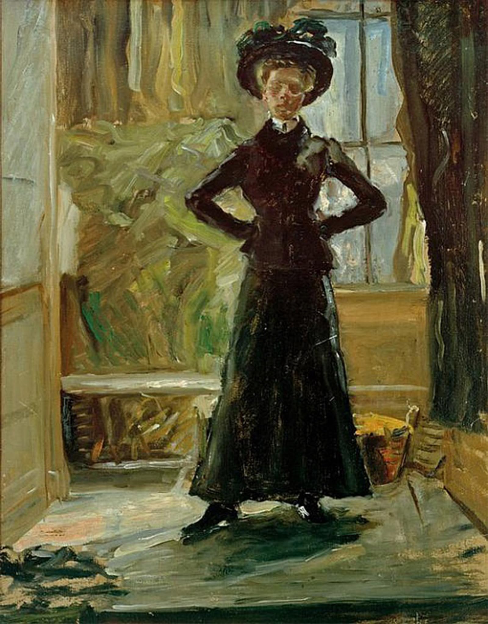 Posteriik No Frame Famous Modern Artwork Art Mural Portrait Of Daughter In Black Costume By Fritz Von Uhde Oil Paintings Pictures For Home Decor 60X90cm