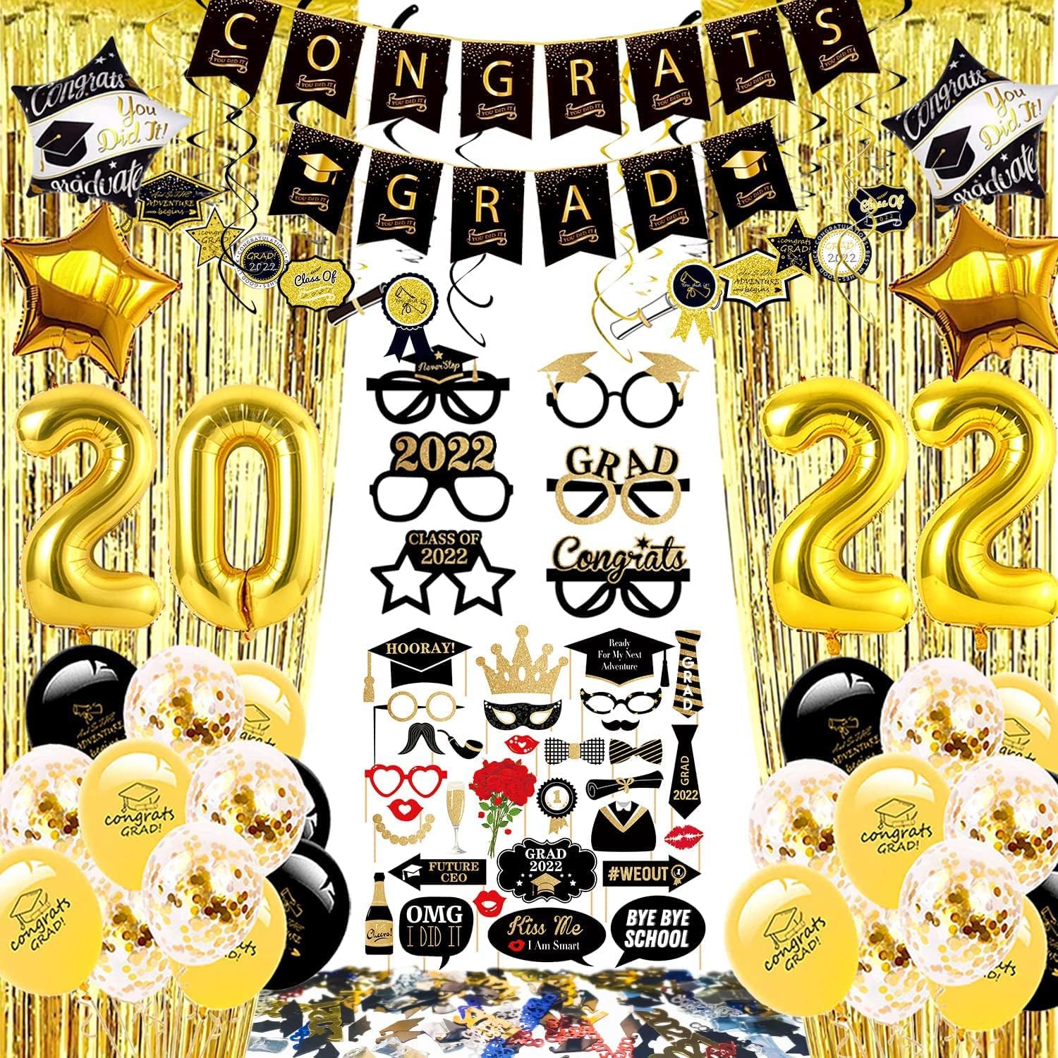 NAIWOXI Graduation Party Decorations 2023 - Graduation Party Supplies Include Congrats Grad Banner, Hanging Swirls, Photo Booth Props, Confetti, Balloon, Foil Curtains, Sunglasses for Graduation Decor