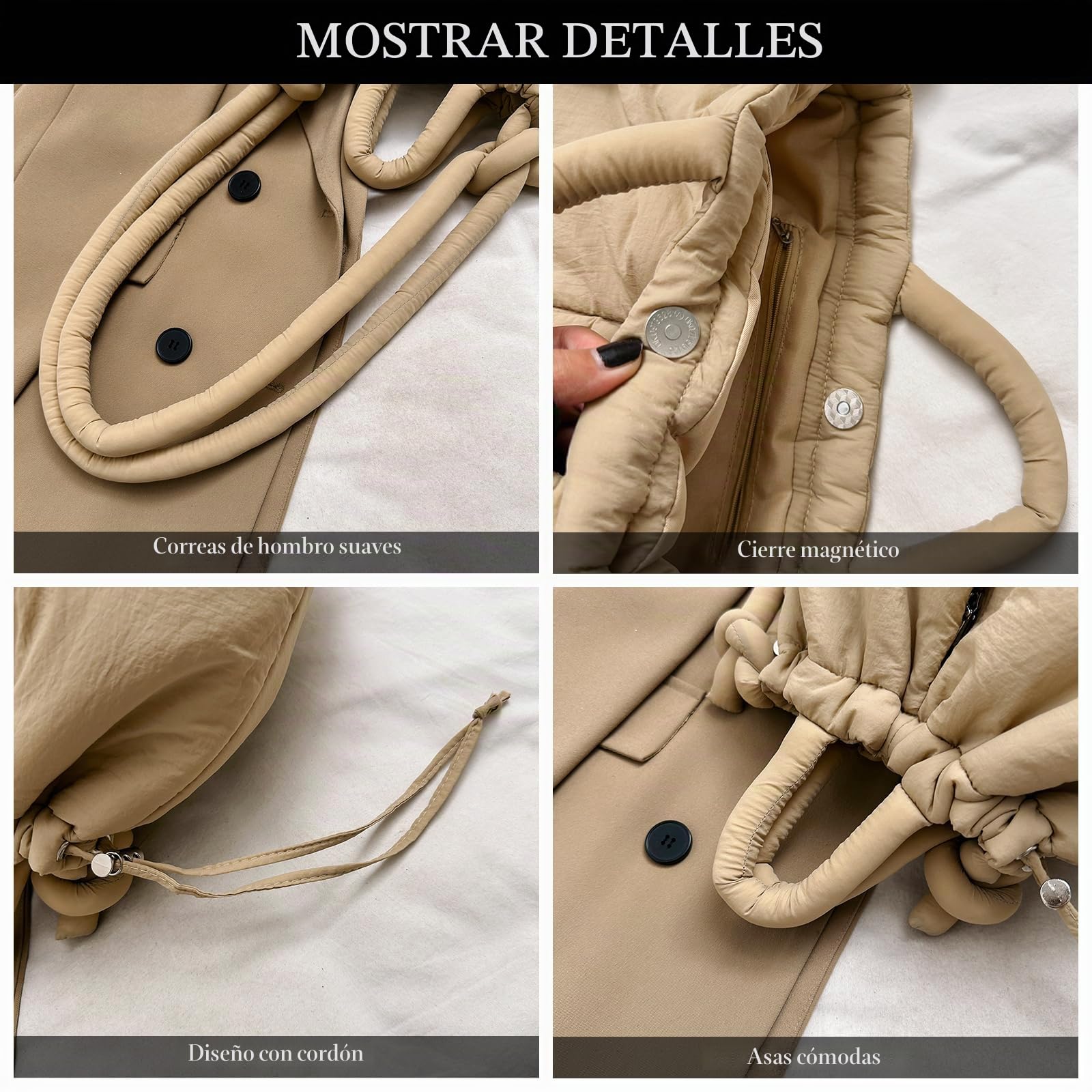 Mochila acolchada para mujer, bolsa de mano acolchada de moda, mochila ligera y hinchada