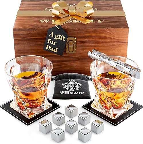 Miniatura 1 de W WHISKOFF Juego de 2 vasos de whisky, incluye vasos de whisky de cristal, rocas relajantes, posavasos, bourbon, licor, vaso de bourbon a la