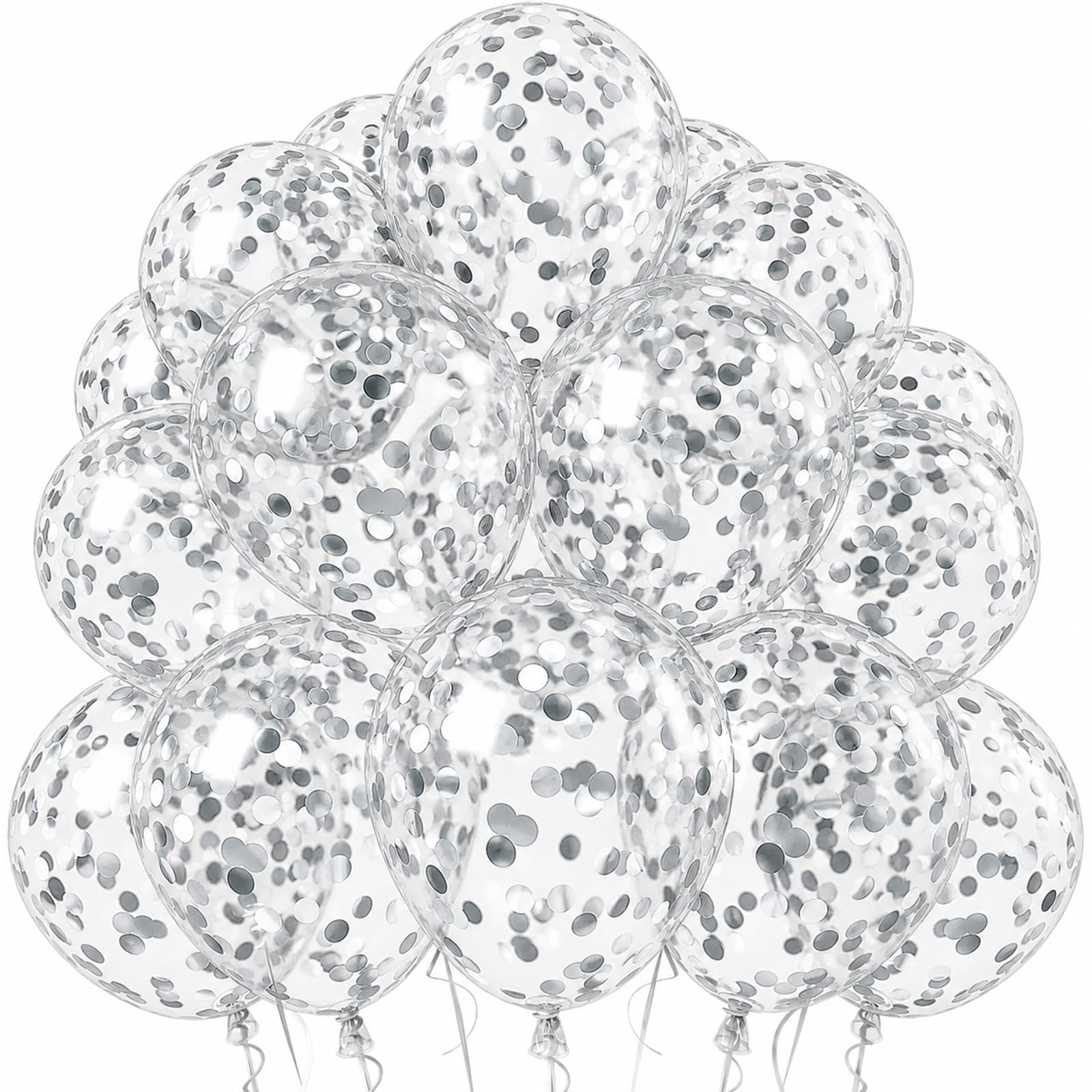 Silver Confetti Balloons, Glitter Silver Balloon for Birthday Wedding Party
