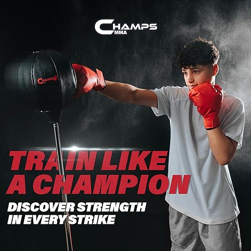 Champs MMA Saco de boxeo para niños con soporte | Maniquí de bolsa de reflejo independiente | Soporte de saco de boxeo de altura ajustable con