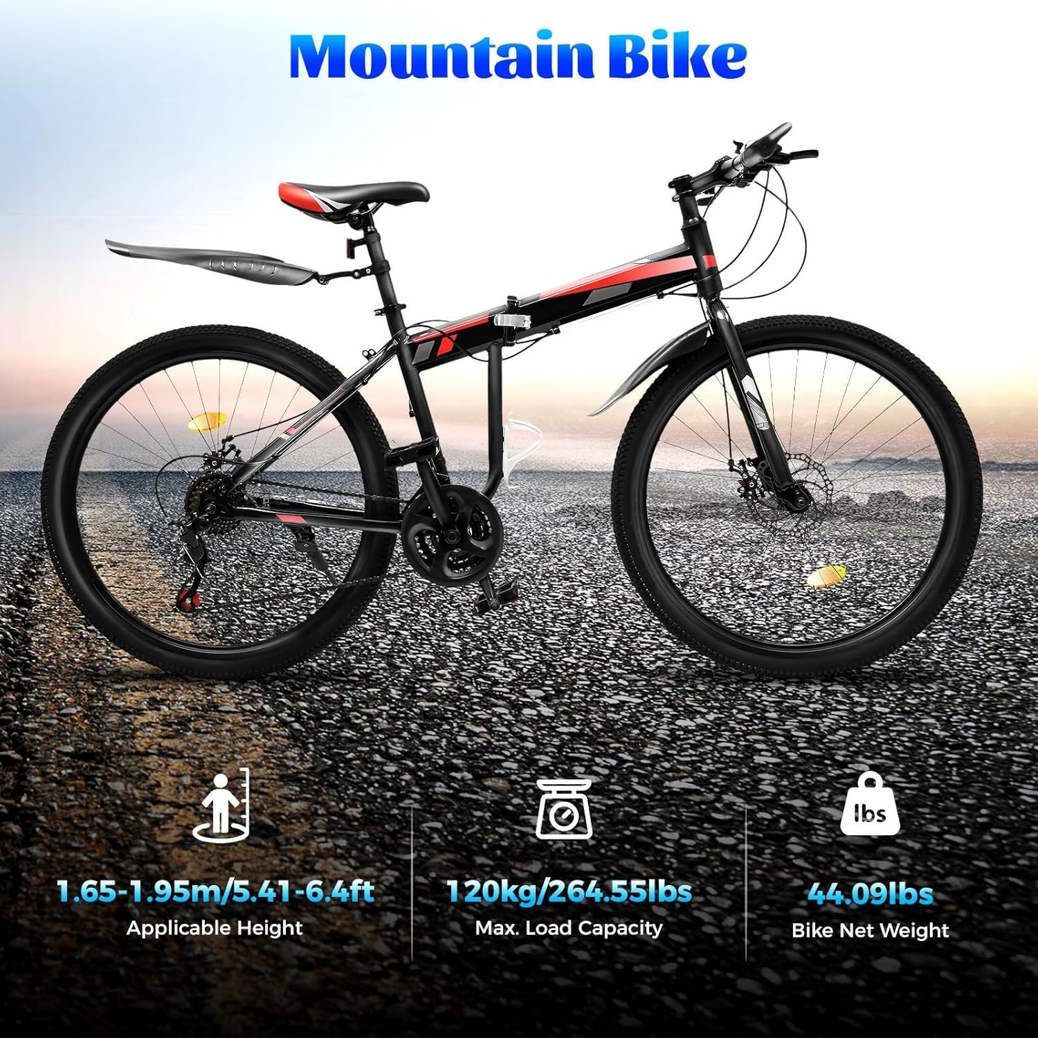 VTT Pliable 26 Pouces, 21 Vitesses, Double Frein À Disque, pour Garçons, Filles, Femmes Et Hommes 26in
