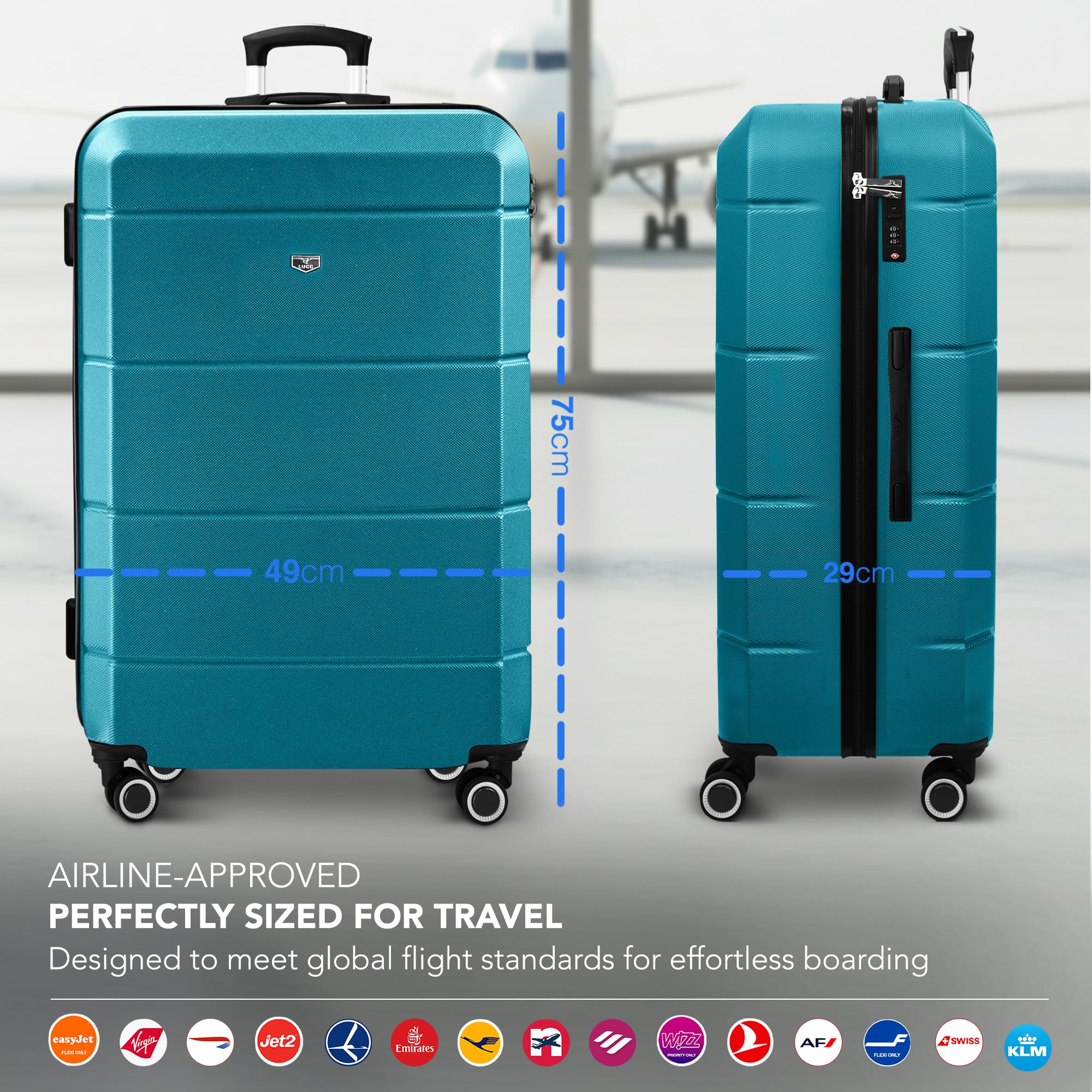 LUGG - Jetset 40cm Suitcase - 40x30x20cm- Ryanair Compatible - Underseat Size - Hard Shell ABS - Spinner & Removable Wheels - Lightweight Travel Luggage- Cream/Brown — view 174