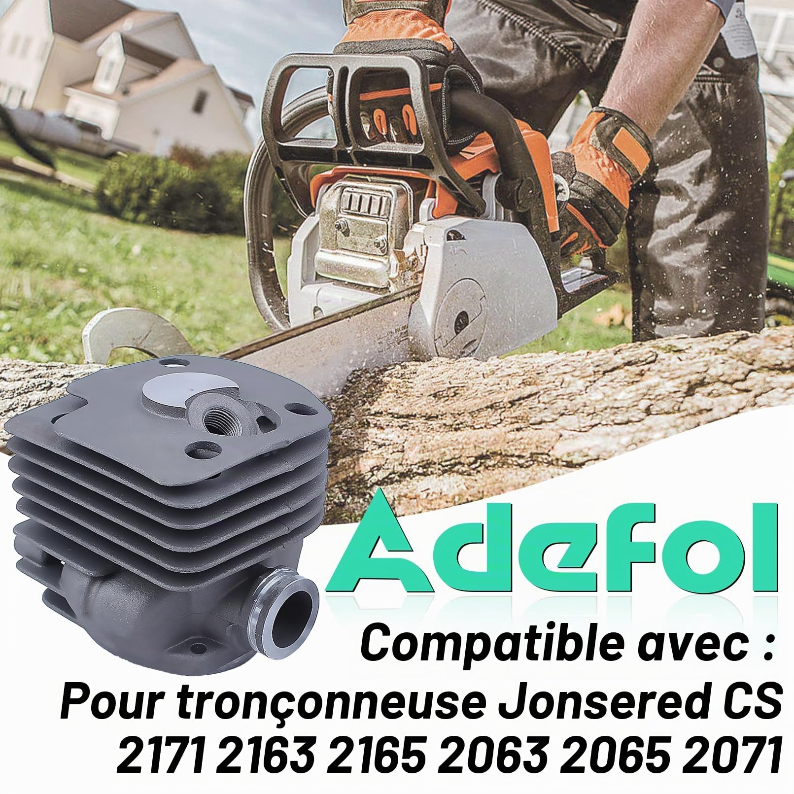 Adefol Piston & Cylindre Assemblage (50mm) pour Jonsered CS 2171 2163 2165 2063 2065 2071 Tronçonneuse