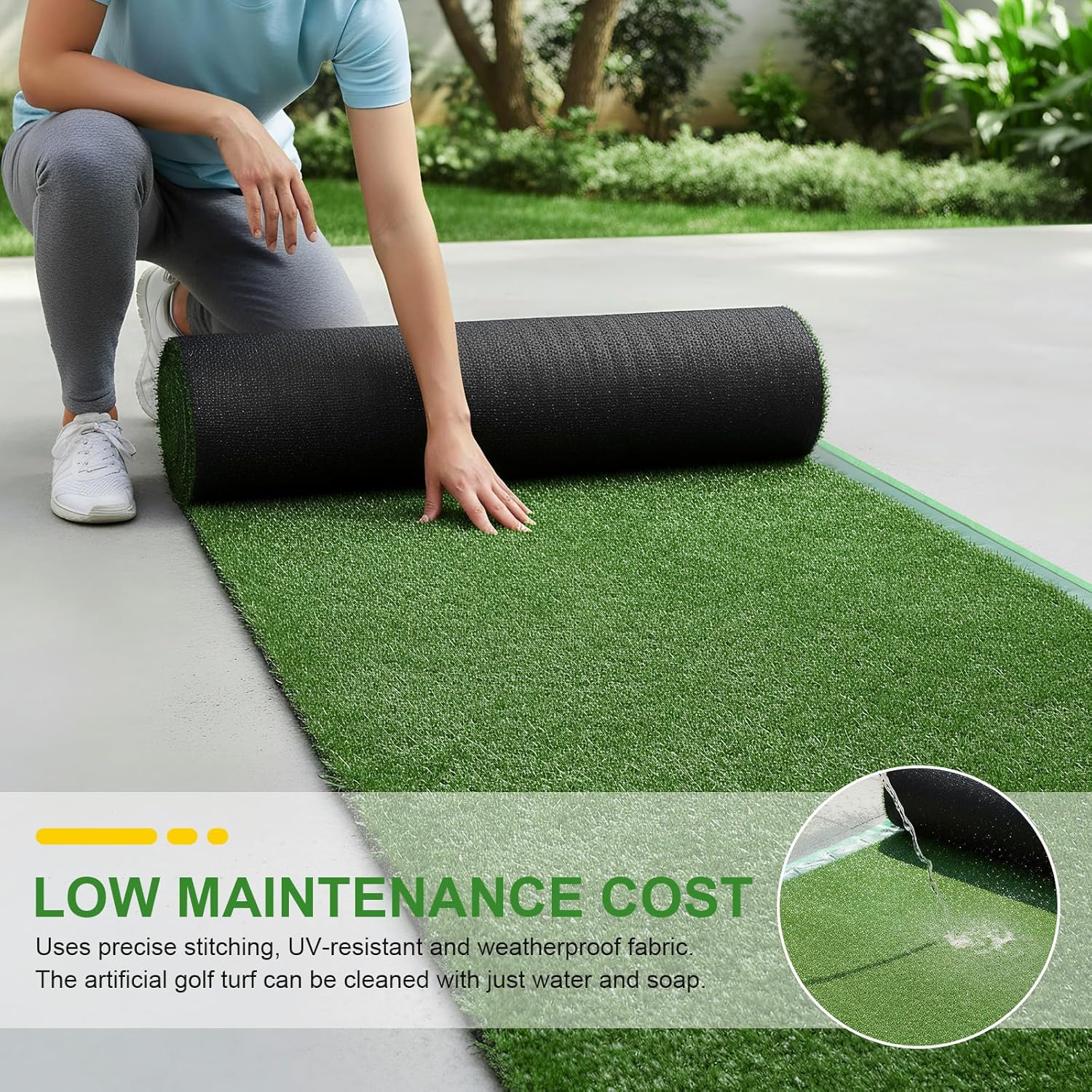 Generic Green Artificial Grass Roll with Drainage Holes Realistic Synthetic Grass Mat Easy to Maintain for Garden Backyard Patio Balcony