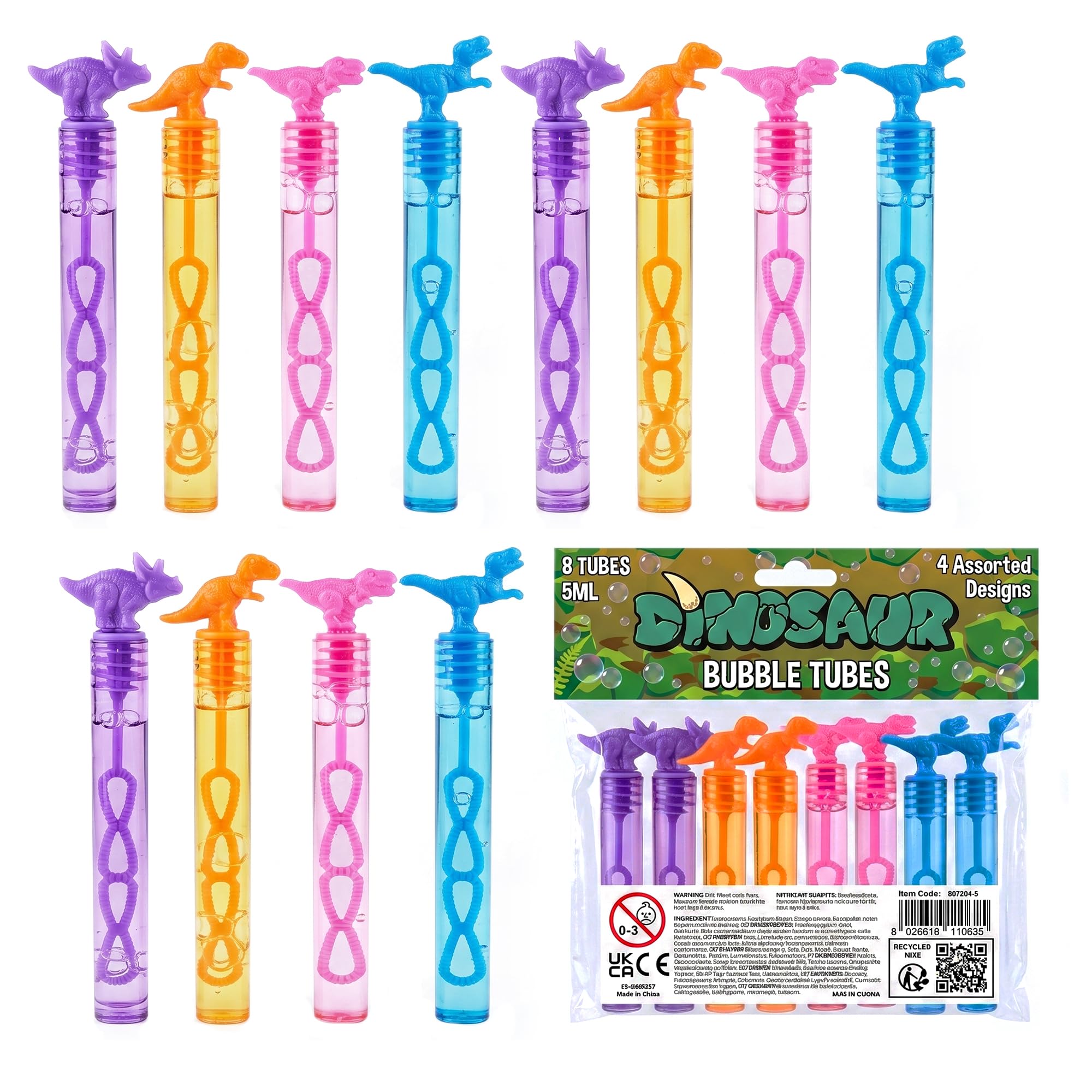 Lizzy 24 Pack Bubble Tubes with Dinosaur Wand Mini Bubble Party Bag Fillers Neon Bubble Tubes 4ml Bubble Wands for Party Favours Birthday Gifts Classroom Rewards Summer Outdoor Fun
