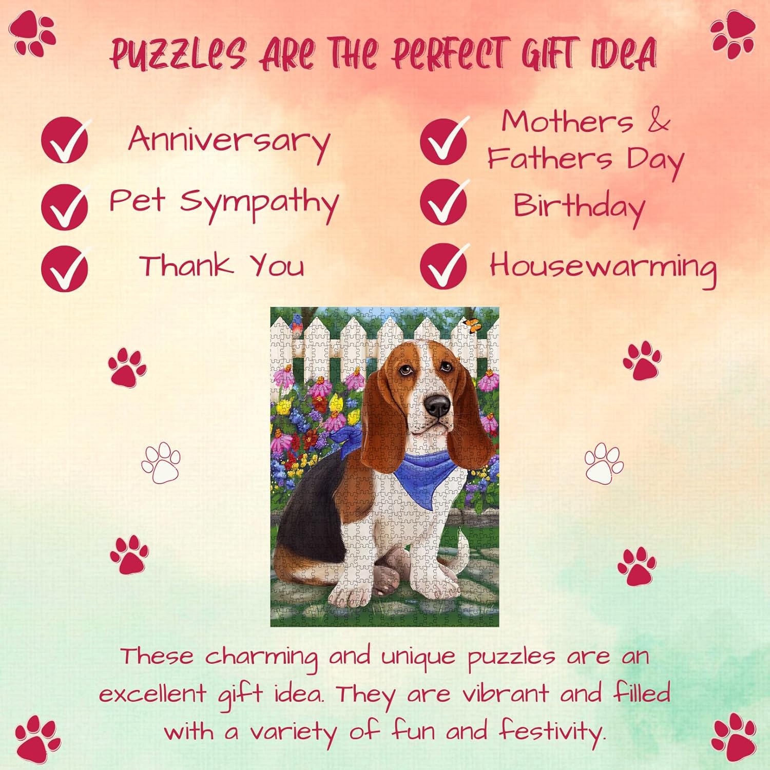 Spring Floral Basset Hound Dog Jigsaw Puzzle for Adults - Animal Printed Interlocking Puzzle Game Artwork - Gift for Dog Lover's- 1000 Pcs 20"x30"