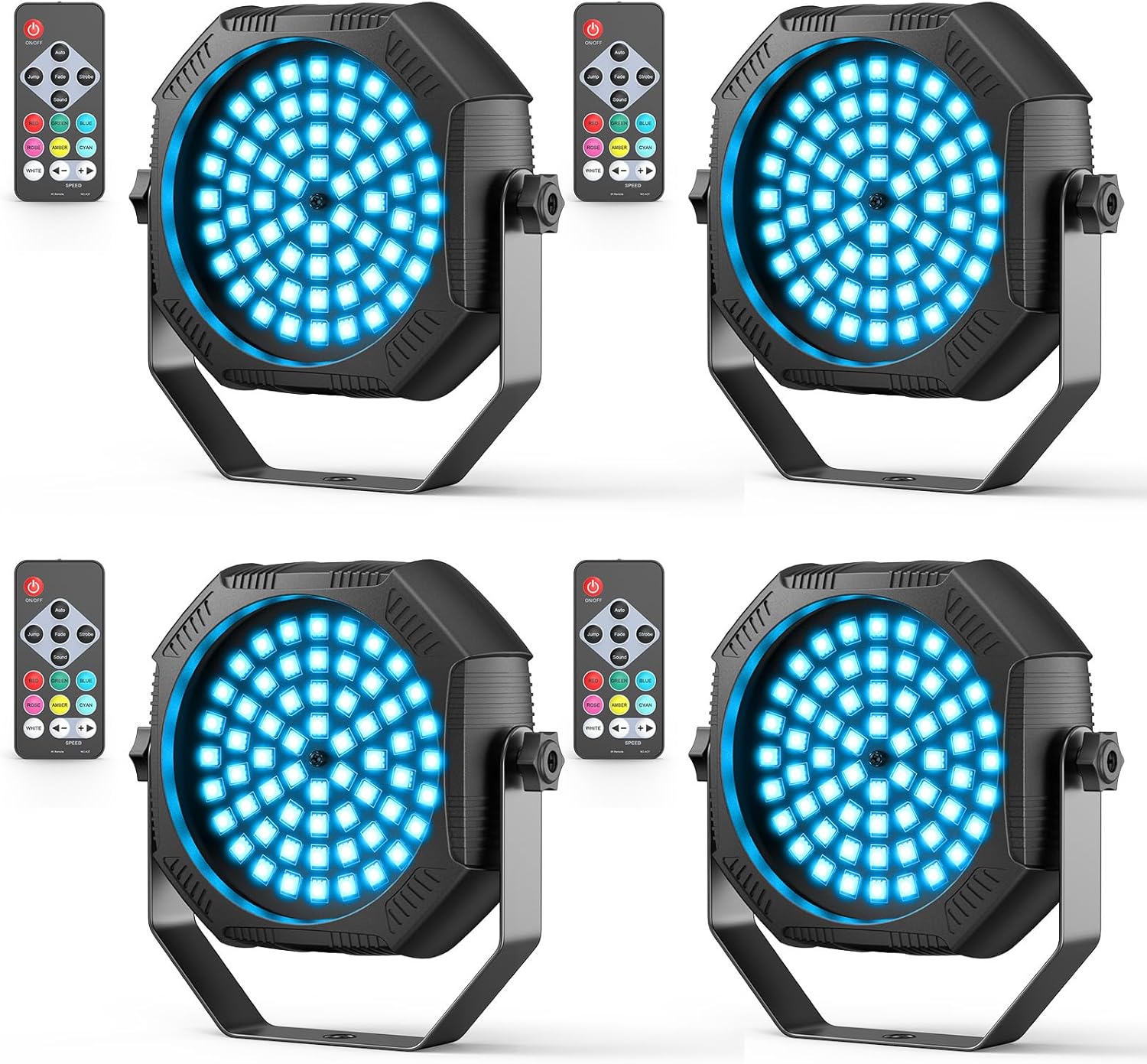 Battery Powered Stage Lights, Rechargeable Strobe Lights USB Powered Auto Sound Activated Control, 30W RGB LED Wireless Uplights for Events Wedding Party DJ Stage Dance - 4Packs