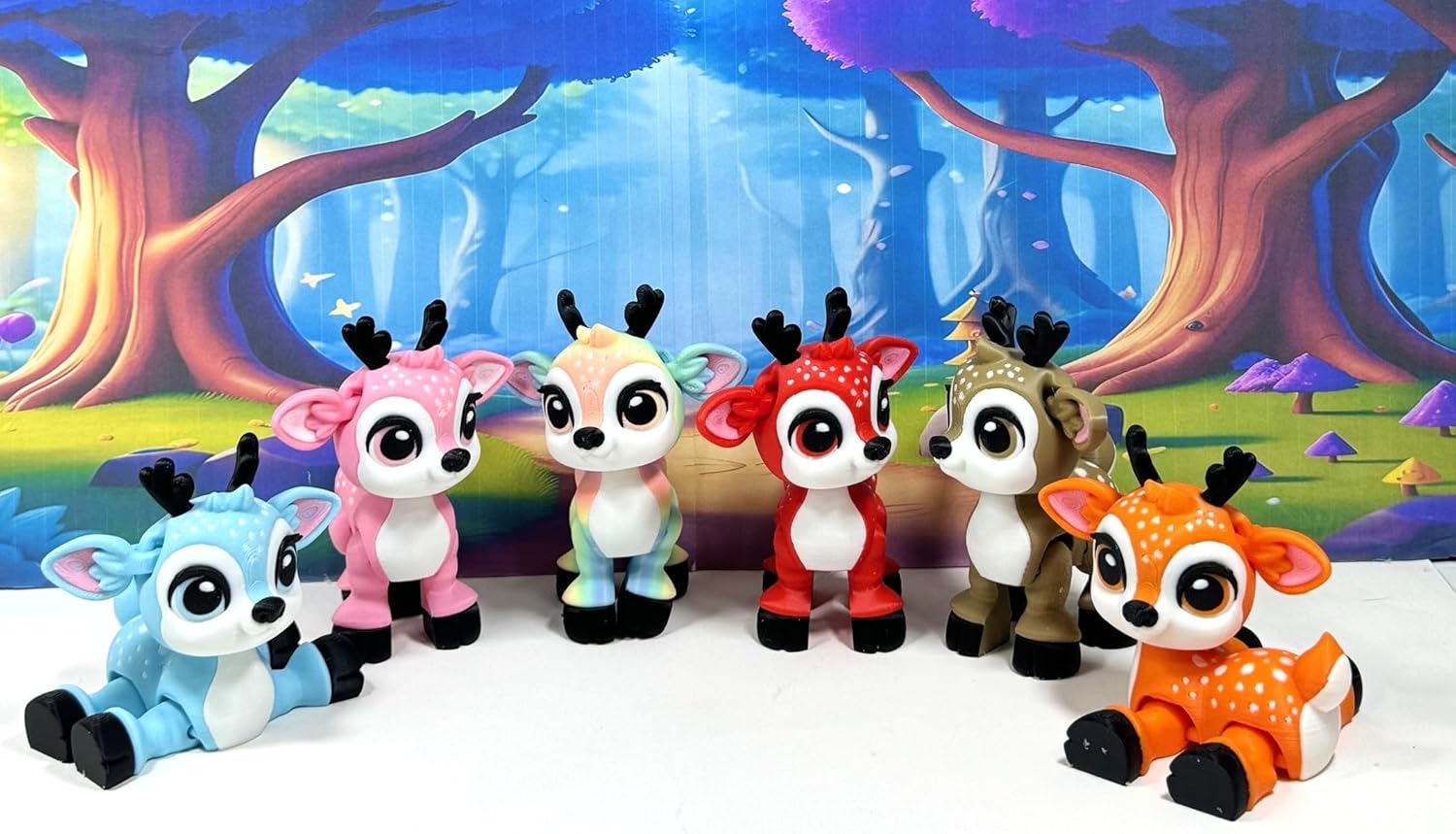 6pcs 3D Printed Christmas Reindeers, Articulated Tiny Animal Baby Reindeers, Fidget Christmas Reindeers, Executive Desk Home Decor Toy ABR001-SET (6pcs Mix Colors)