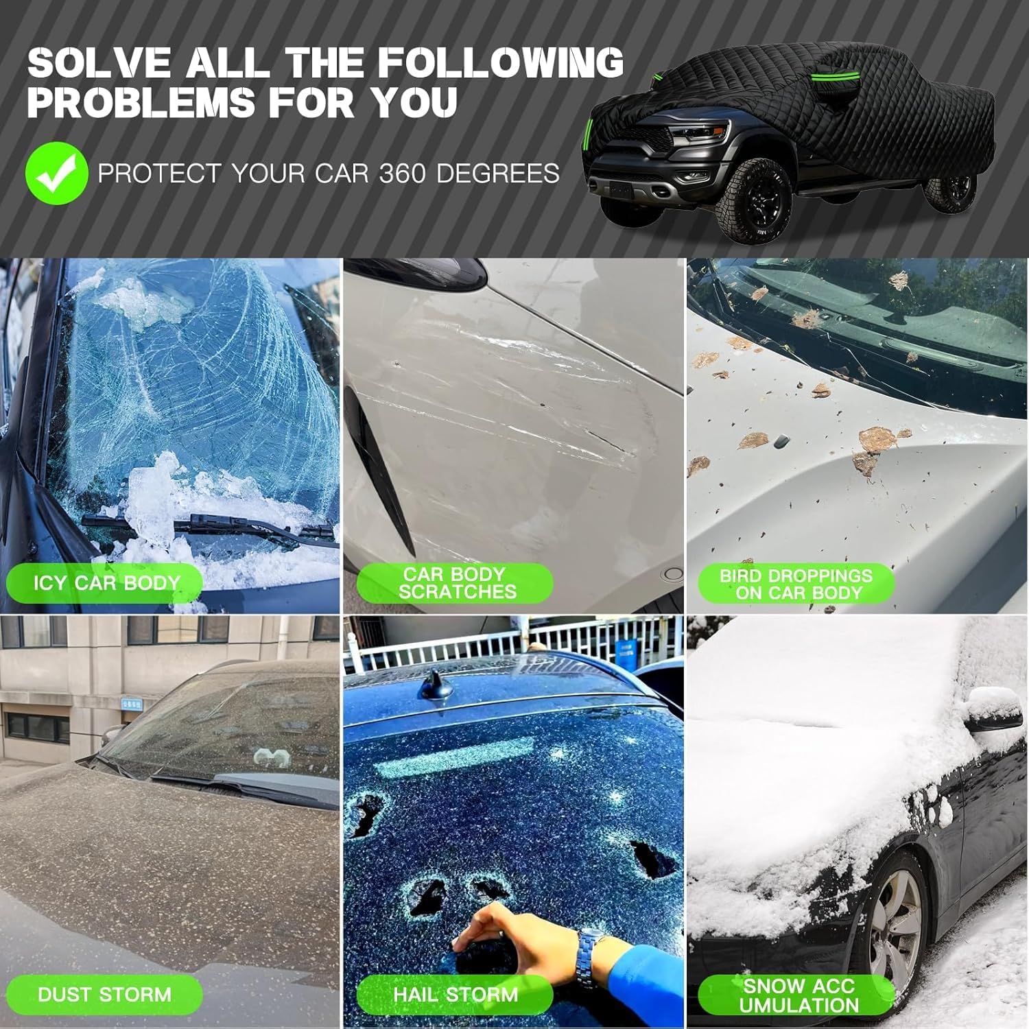 Hail Protector Car Cover Truck Compatible with Chevy Silverado 2500 HD(Double,Long), Heavy Pickup Truck Cover,4-Layers Outdoor Waterproof All Weather, Wind Dust Sun Protector c17z