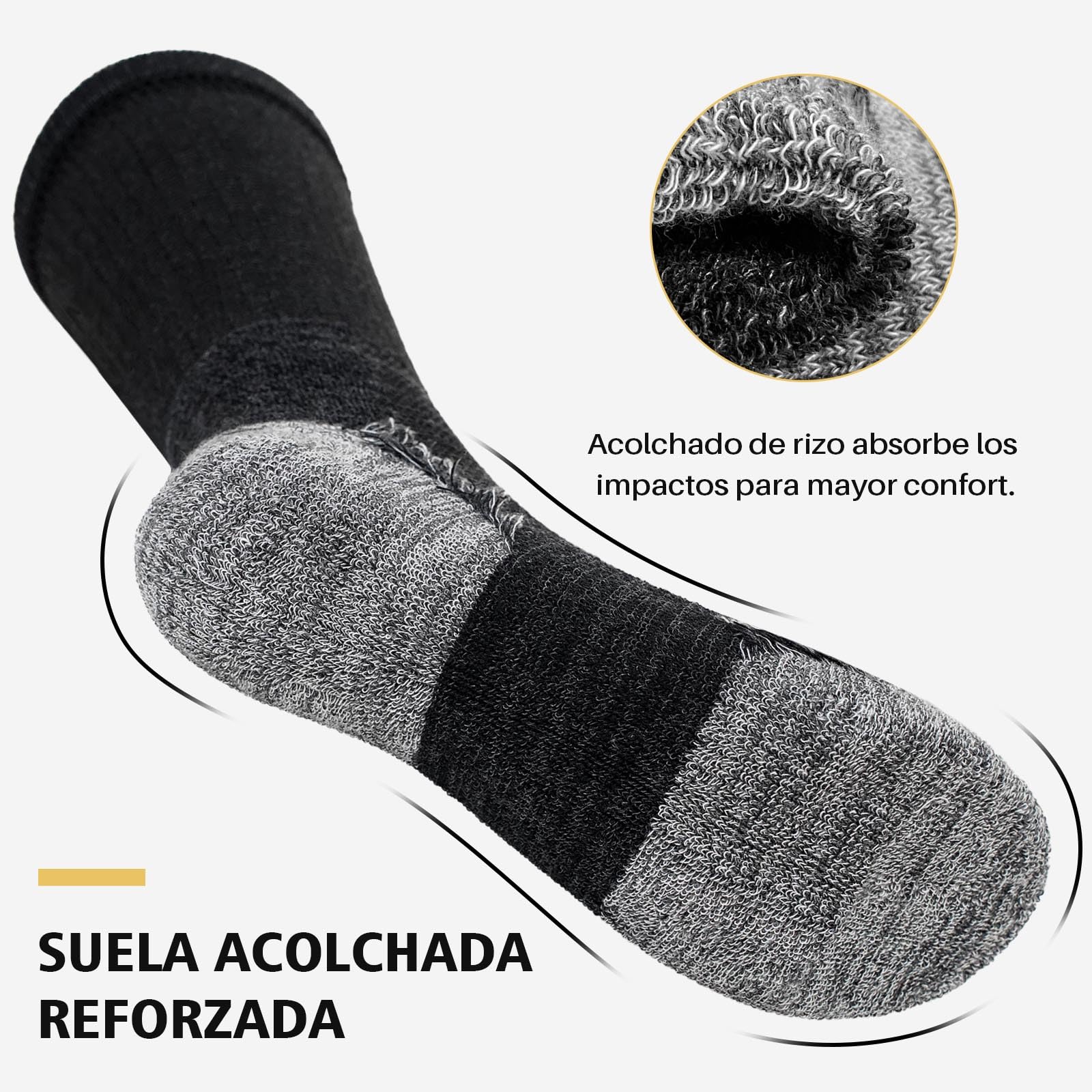PUTUO Calcetines de Trabajo Hombre Reforzados: Calcetines Hombre Altos de Algodón - Work Socks Transpirable Anti-ampollas per Trabajo Deporte Running 5 pares — view 5