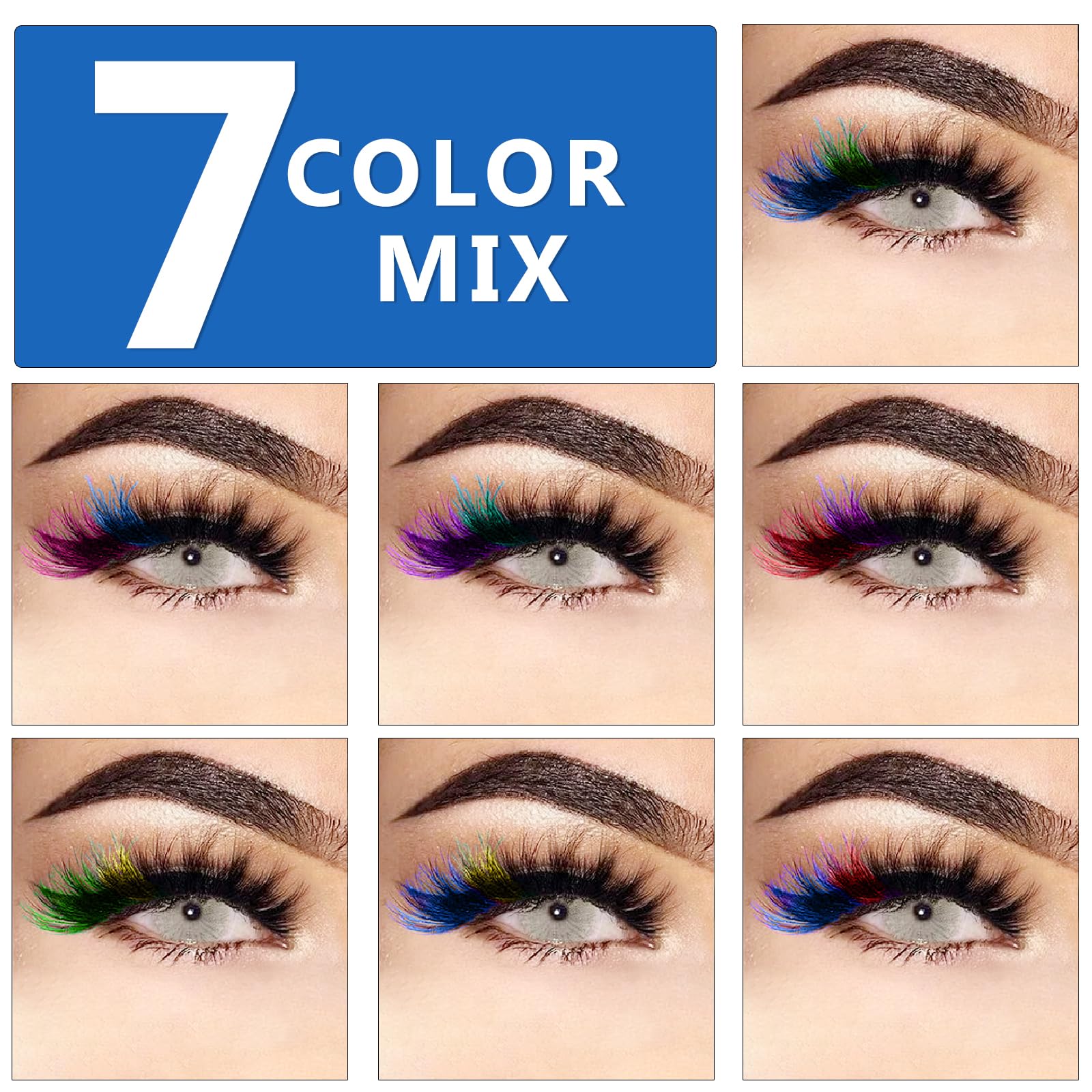 Farbige Wimpern, flauschige Nerz-Wimpern mit Farbe am Ende, dramatische, lange, dicke, bunte Wimpern-Cluster, voll gelockte falsche Wimpern, Katzen-, Fuchs-Wimpern, 3D-Curl-Salon-Verlängerungsstreifen