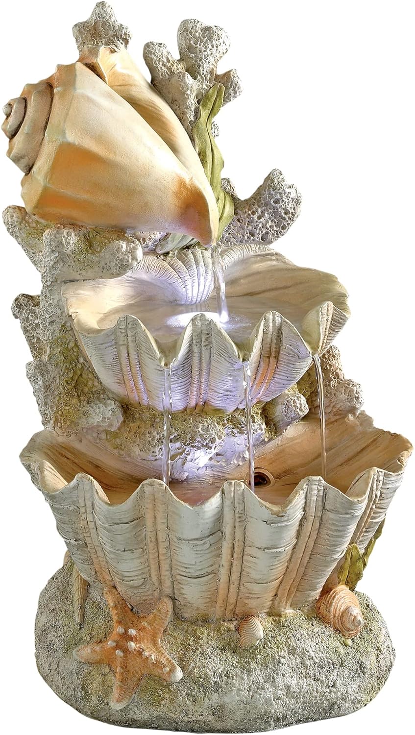 Design Toscano SS12719 Ocean's Bounty Seashell Coastal Garden Decor Cascading Fountain Water Feature, 20 Inch, Full Color