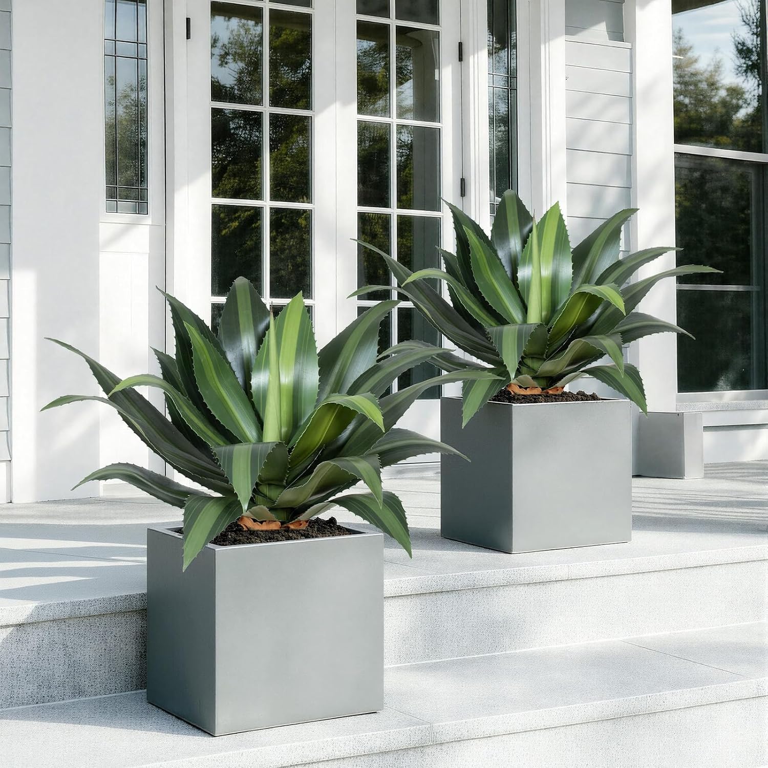 24.8 inch Artificial Agave Outdoor Set Spiky Edged Agave Artificial Plants Suitable for Indoor Home Decor Realistic and UV-Resistant Artificial Succulents Planters Not Included 2 Piece Set