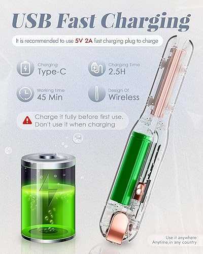 Miniatura 4 de NOVUS Plancha de pelo inalámbrica, para cabello fino y suave, pelo corto, alisador y rizador de pelo de cerámica portátil 2 en 1, plancha plana