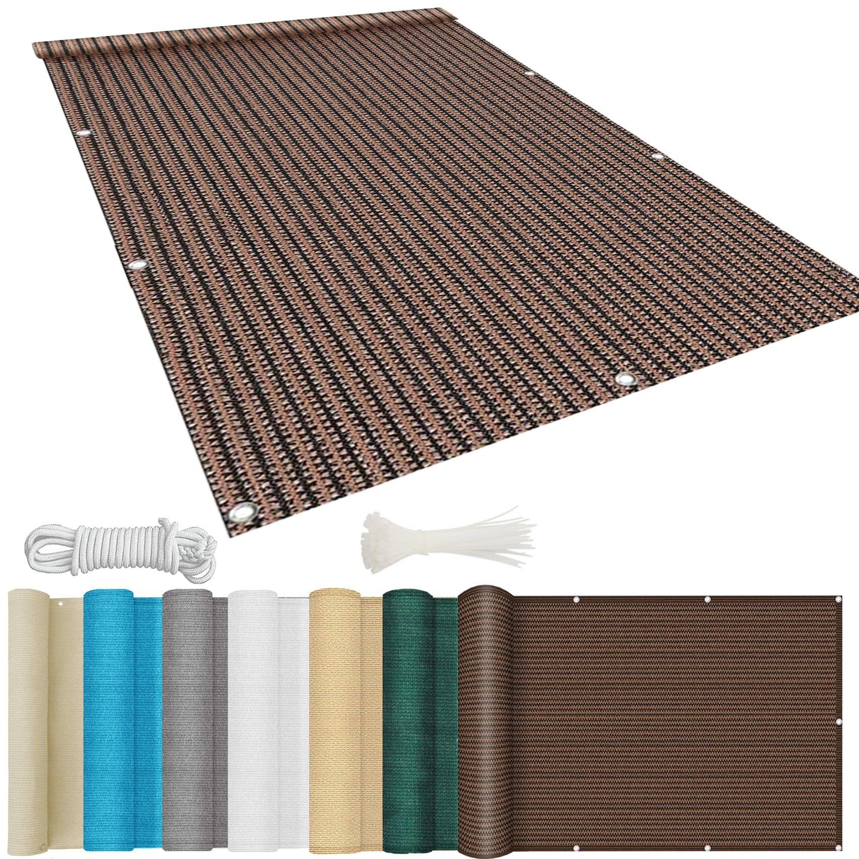 Voile d'ombrage de jardin marron 5x7.5m avec serre-câbles de fixation