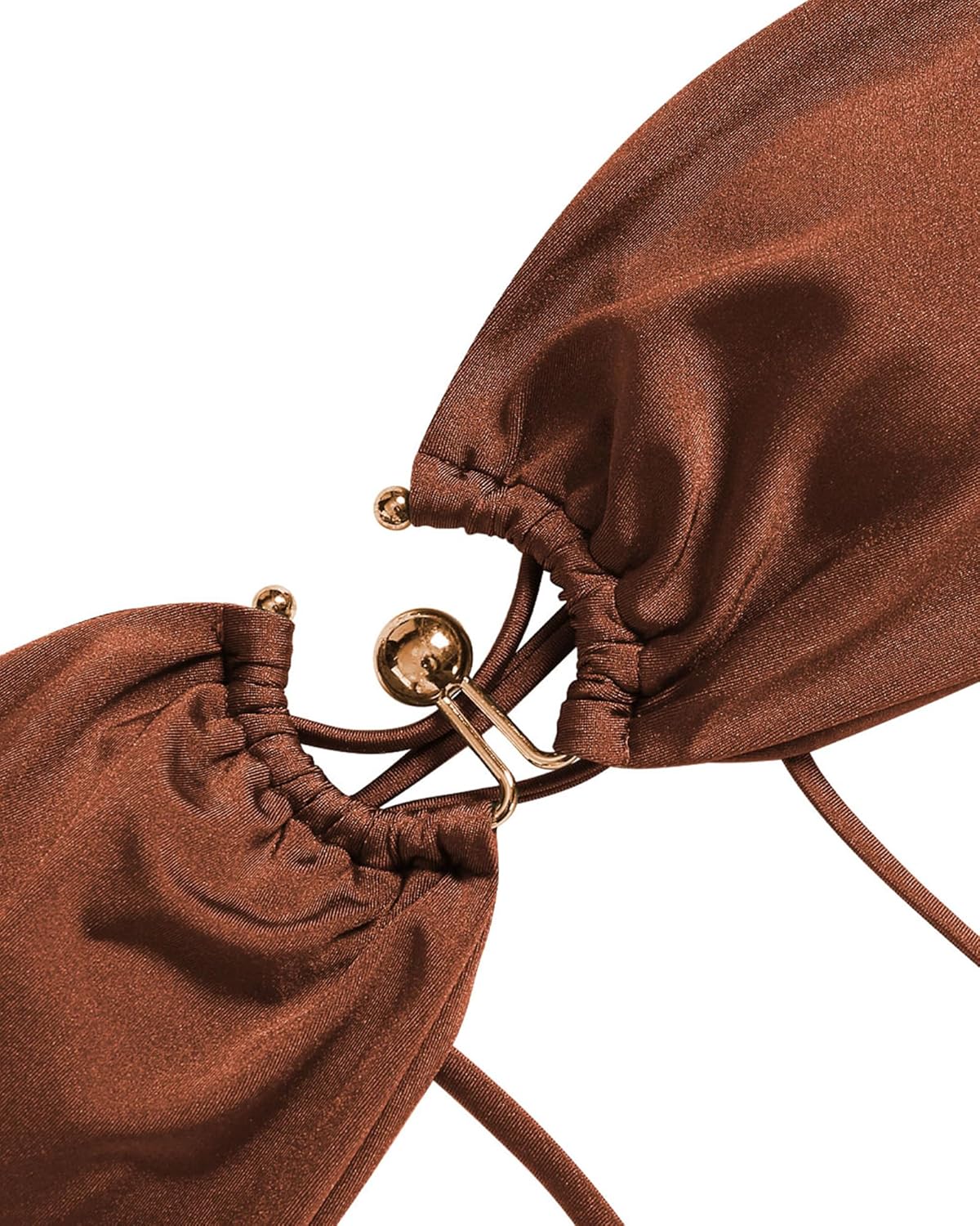 ZAFUL Womens Bandeau Bikini Set Metallic Sparkly O Ring Lace Up Tie Side High Cut Tanga Sexy Bathing Suit Swimwear - Image 5