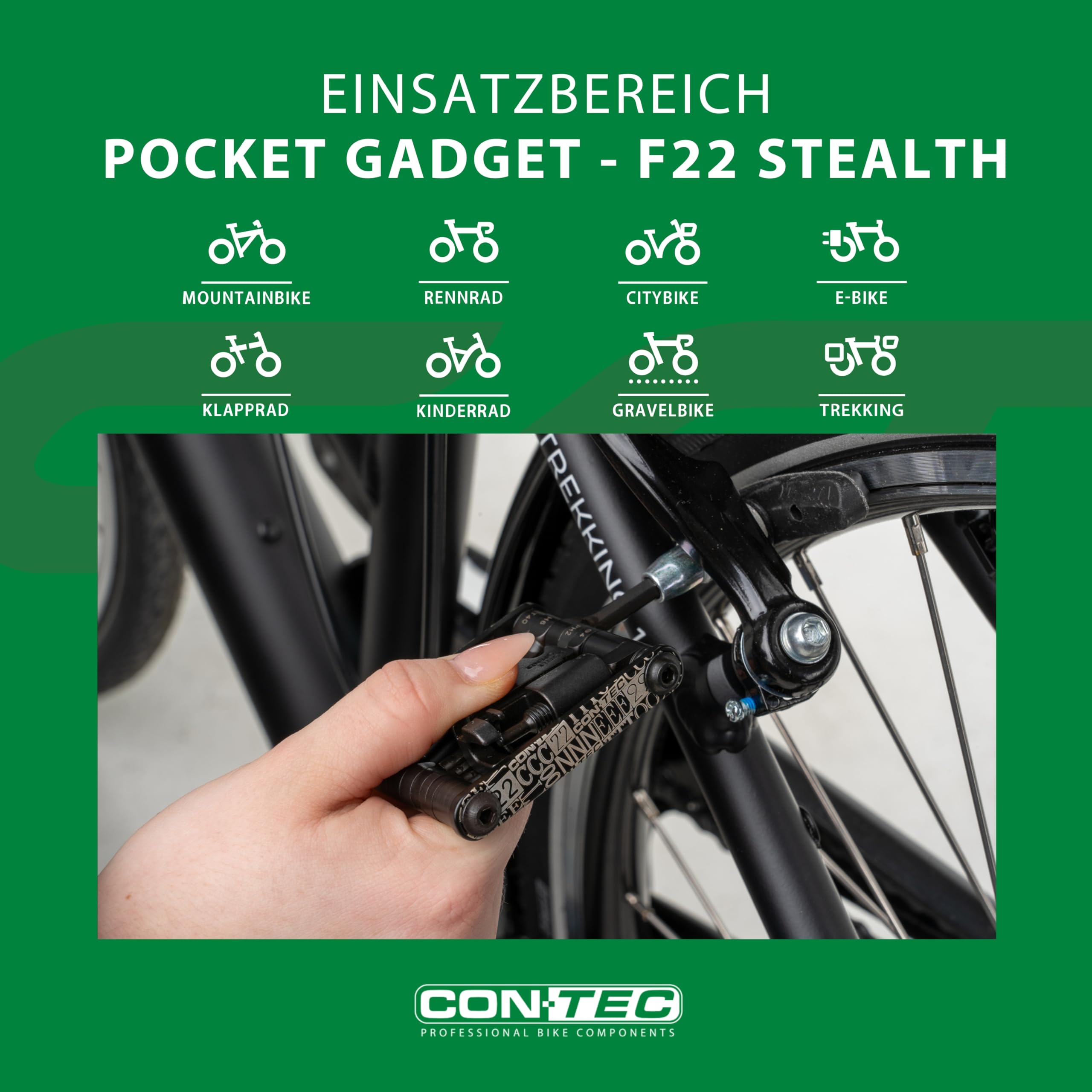 CONTEC Fahrrad-Multitool Pocket Gadget - F22 Stealth, 22 in 1, Multifunktionswerkzeug, Reparatur Set, Mini-Tool, Multi-Purpose, Innensechskant, leicht