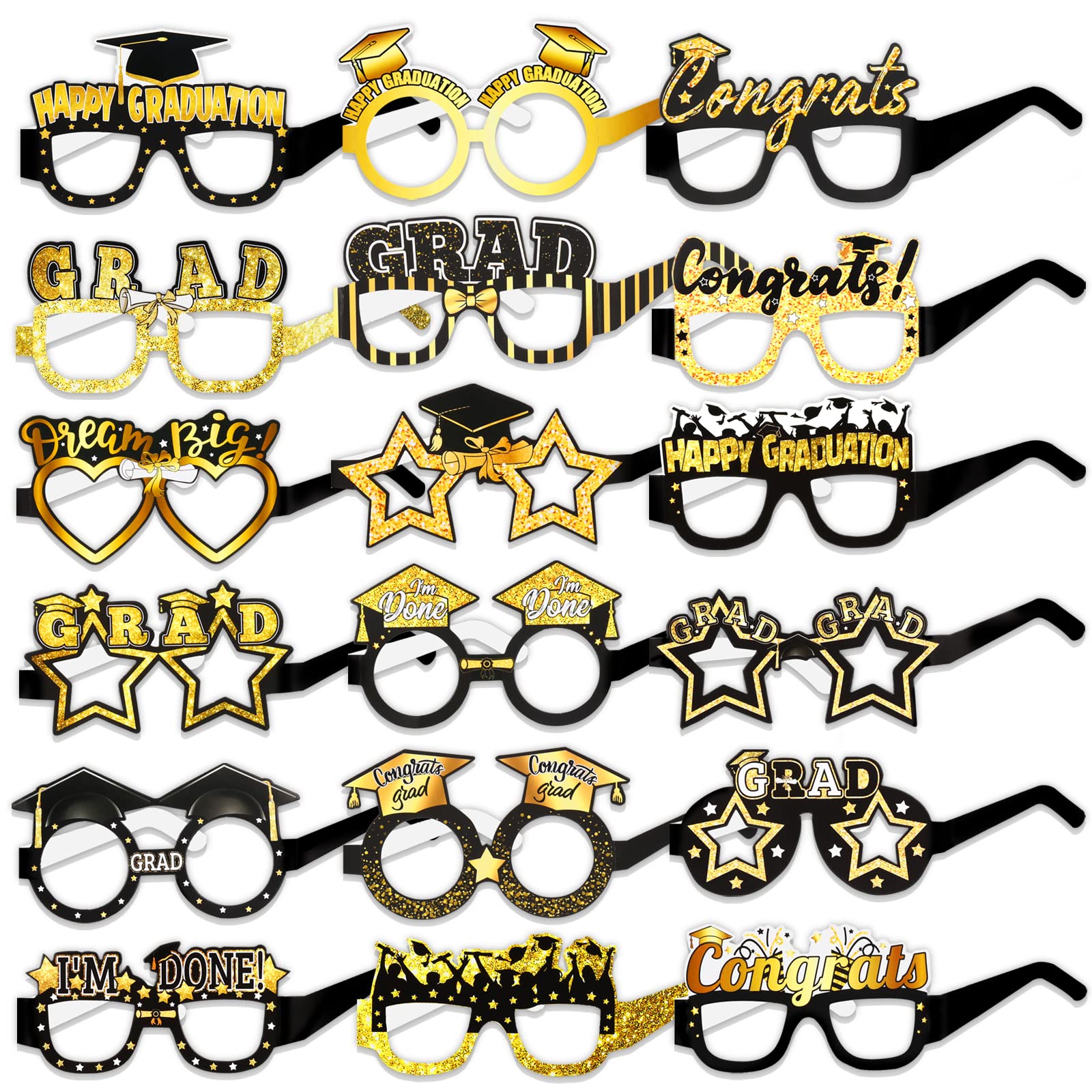 Set 30 Accessori Per Cabina Fotografica Laurea 2025 – Oro E Nero – Con Occhiali, Cappello E Diploma