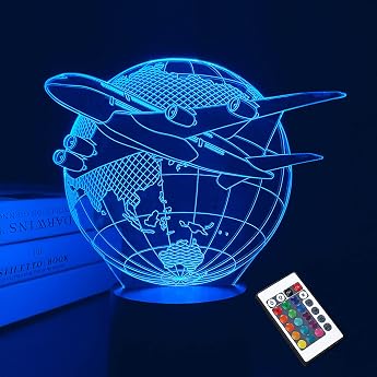 lightzz aeroplane 3 D illusion night light led earth table lamp 16 colors birthday gifts for boys men pilot office room decoration [energy class g]
