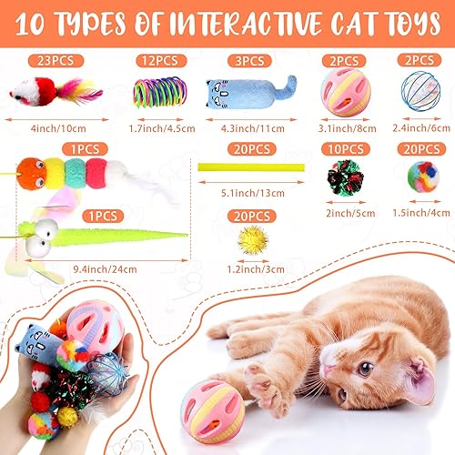Miniatura 2 de Shappy Paquete de 150 juguetes para gatos a granel, paquete de juguetes divertidos e interactivos, incluyendo ratones, bolas de arco iris, bolas