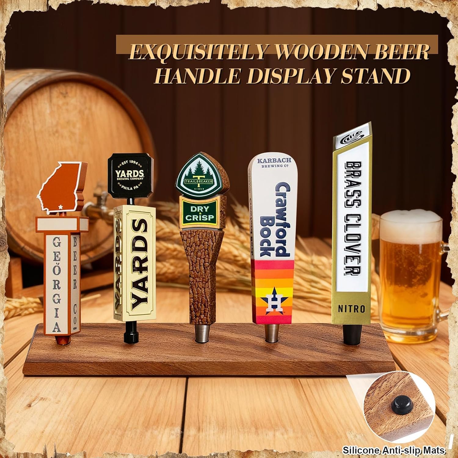 Beer Tap Handle Display, (Only Holder) Holds 5 Tap Handles Tabletop US Standard 3/8"-16 thread Keg Handle Beer Handle Display Collect Love Tap Handle Holder for Bar, Beer Lover, Home Brewing
