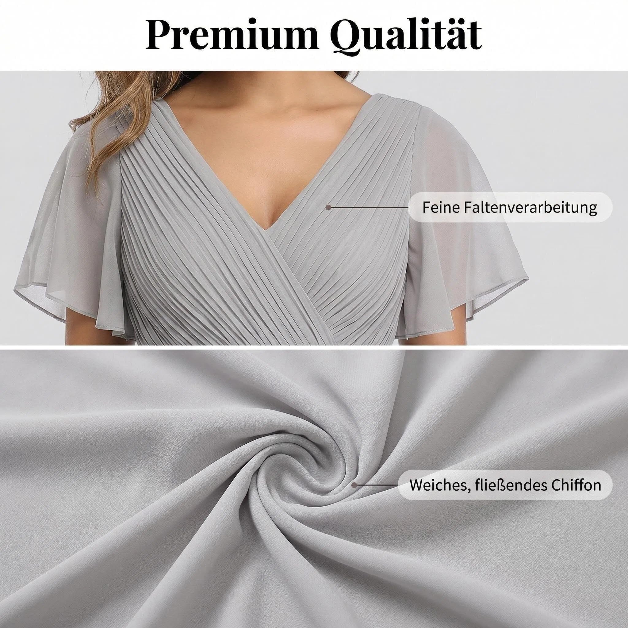 Elegantes Damen Festkleid Chiffon Ballkleid Lang Cocktailkleid V-Ausschnitt Glockenärmel Geschwungenes Saum Elastisch für Bankett Abend