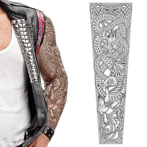 Tatodays 2 calcomanías de arte temporales de dragón de brazo completo con diseño de dragón nórdico, comapass vikingo, celta, edad media, medieval,