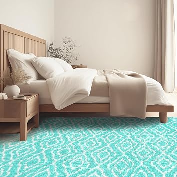 Fluffy Rug for Living Room, Soft Modern 8x10 Green and White Shag Area Rugs