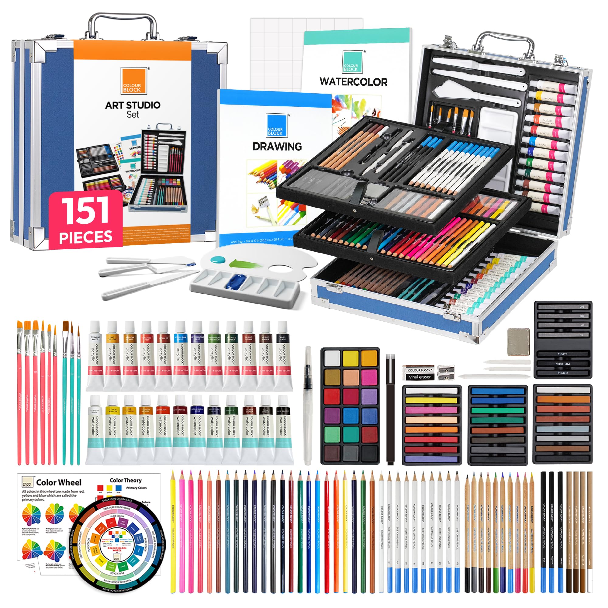 Colour Block Art Set: 151 Piece Professional Art Supplies -1 Colour Block Art Set: 151 Piece Professional Art Supplies -1