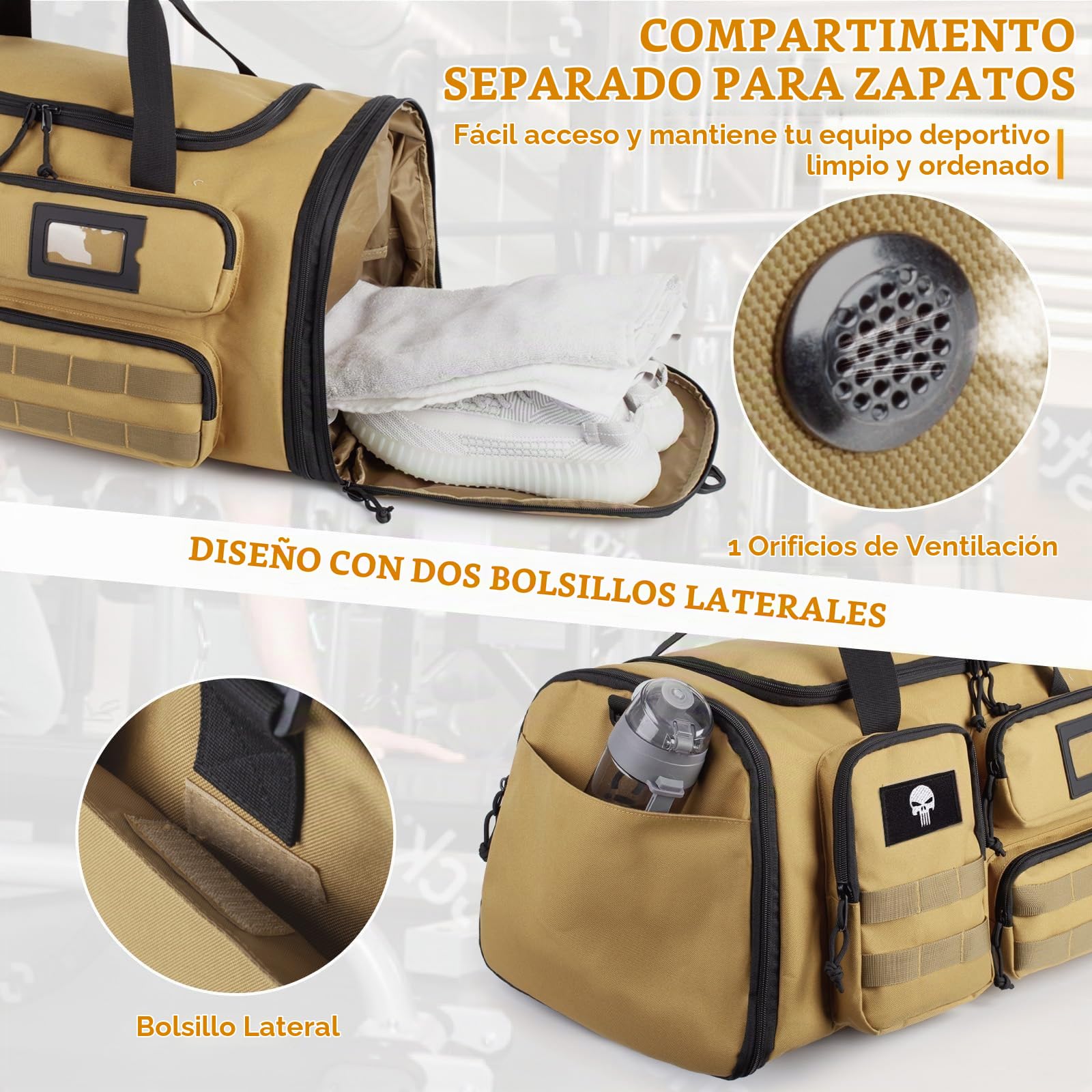 Bolsa Gimnasio Expandible Hombre,Lona Táctica Deportiva Viajes