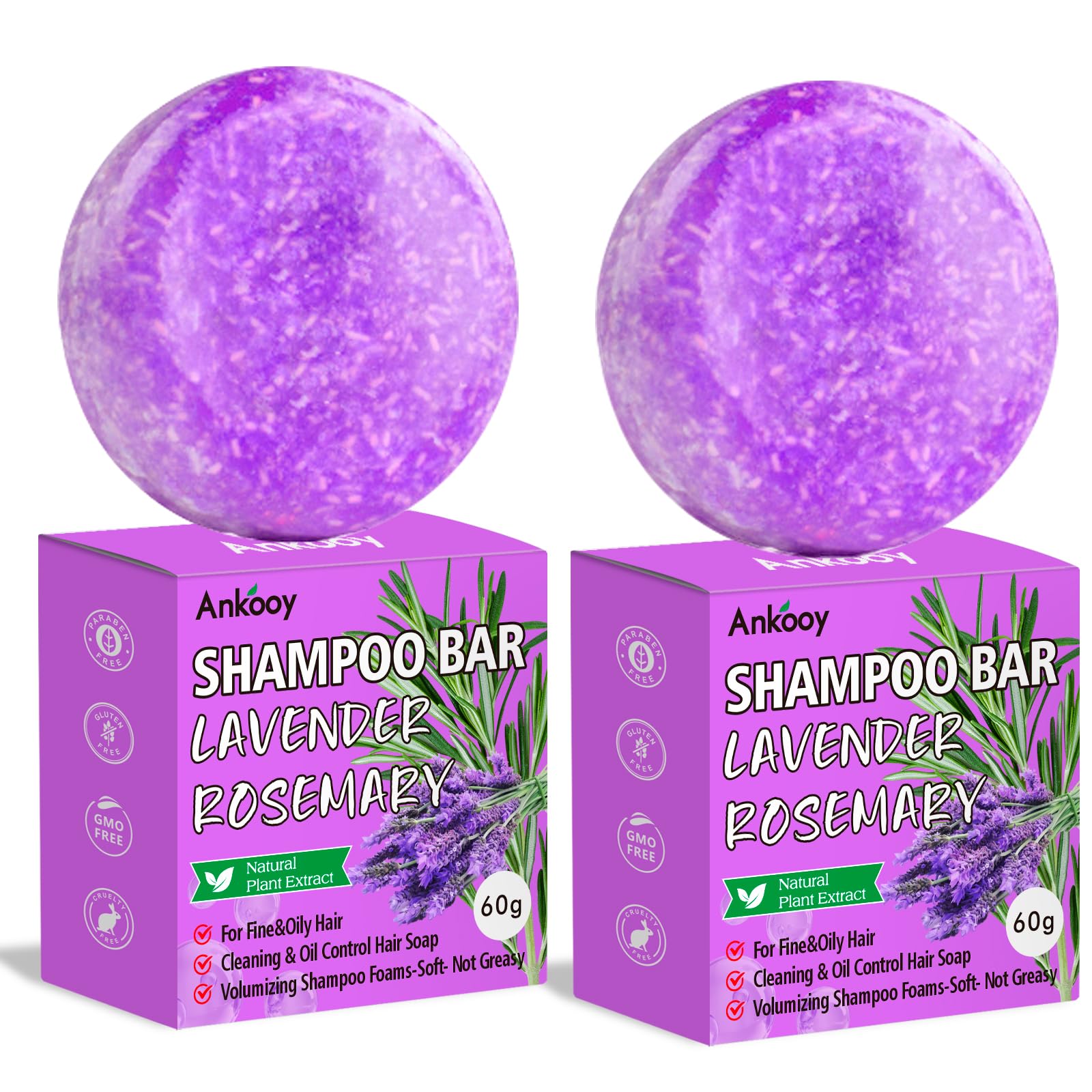 2 Pack Lavender&Rosemary Shampoo Bar for Hair Growth,Deep Cleansing for Scalp Hair Loss Shampoo Soap,Refreshing Organic Hair Oil Control,Natural Solid Shampoo Bar,Sulfate&Silicone Free,Gift for Women