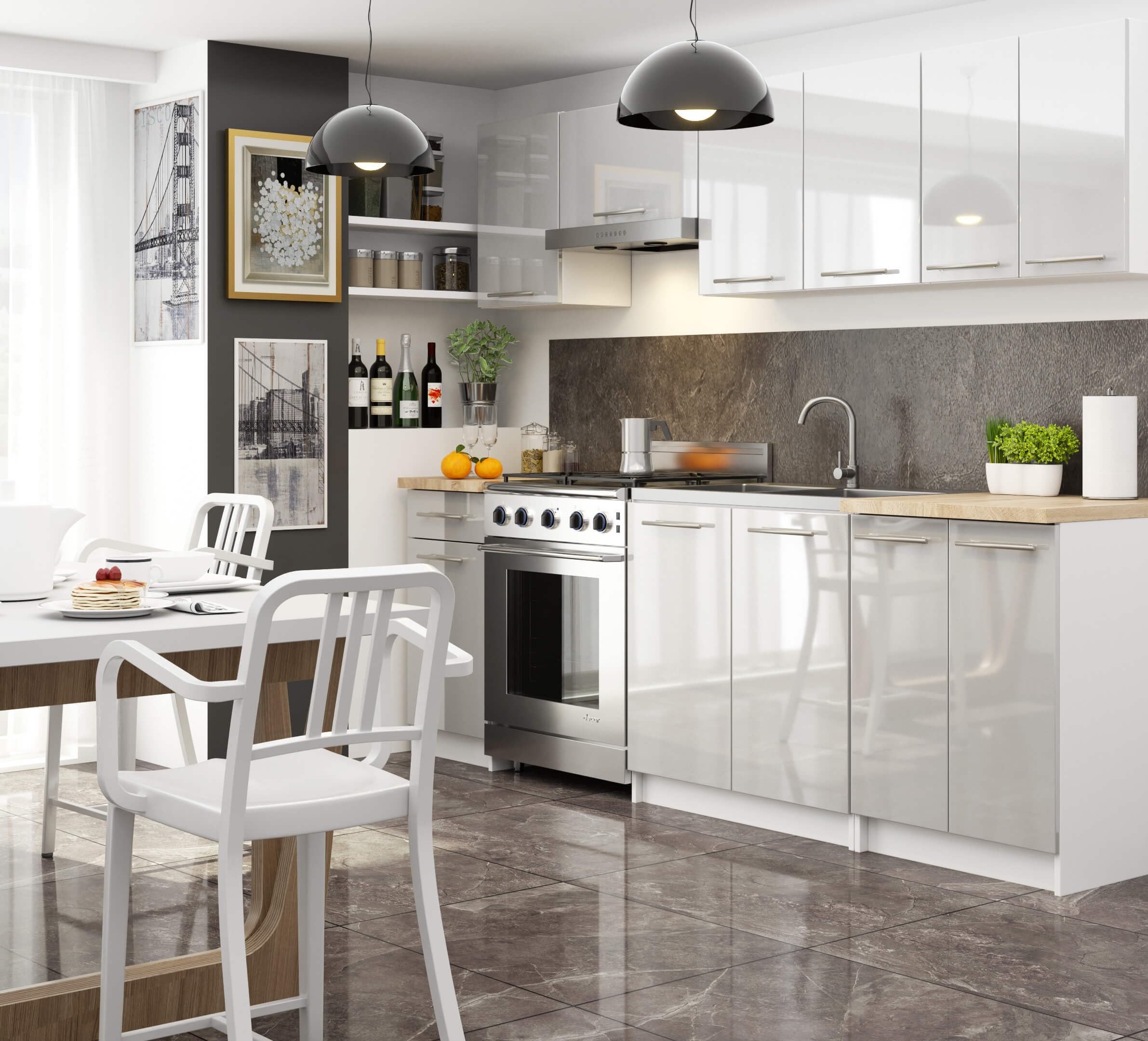 AKORD | Küchenschrank unter der Spüle - Oliwia S80 | Küchenunterschrank mit 2 Türen und 1 Einlegeböden | Unterschrank Küche 80 cm Breit | 46 x 80 x 82 cm | Weiß & Metallic-Glanz