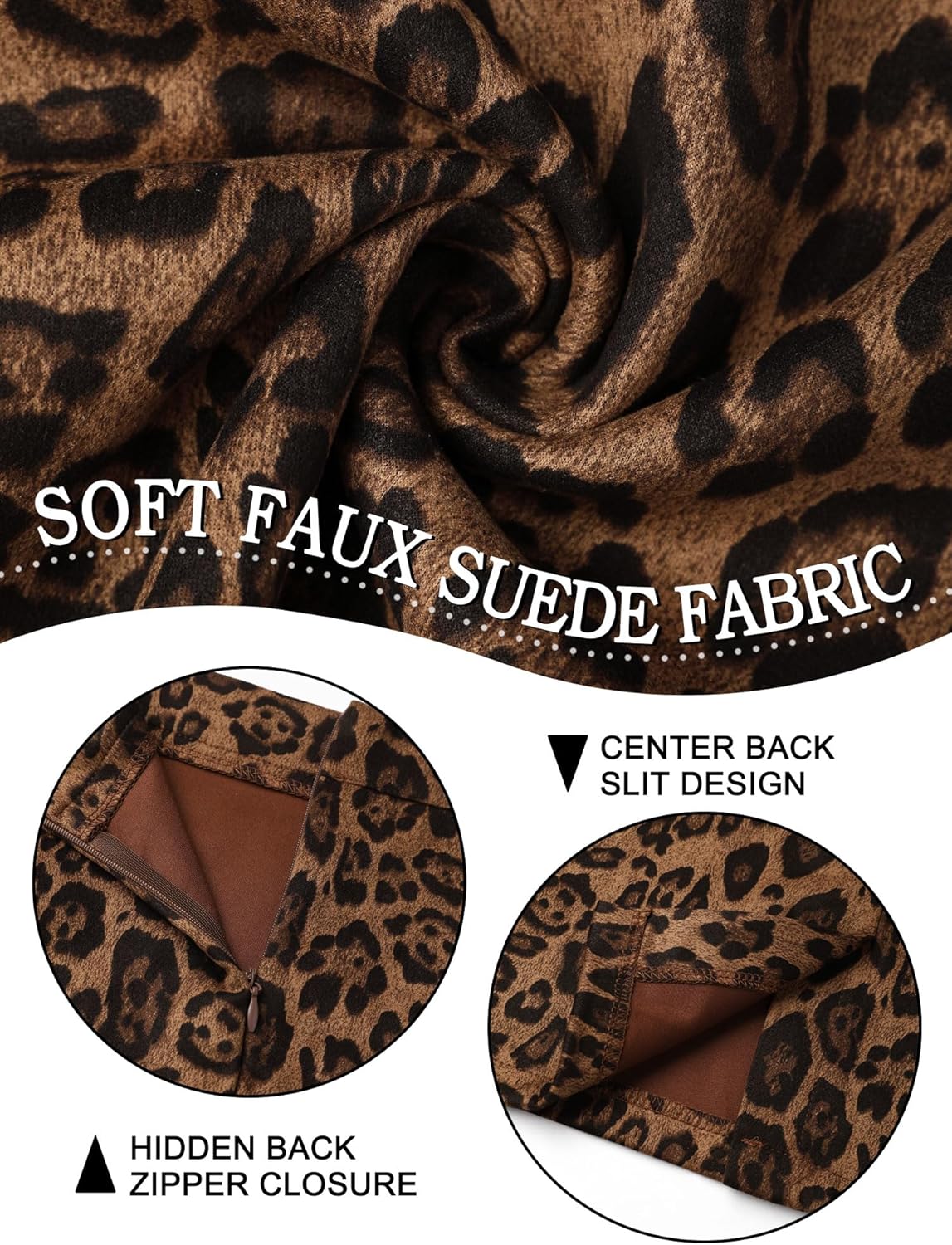Ezcosplay Women Faux Suede Leopard Pencil Skirt Knee Length High Waisted Cheetah Print Bodycon Midi Skirts - Image 4