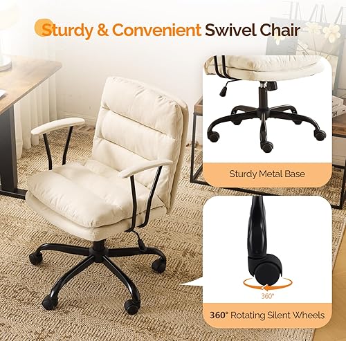 Miniatura 4 de VINGLI Sillas de Oficina Cómodas consin Ruedas, Base Dual, Reposabrazos Removibles, Silla Ajustable y Giratoria Cómoda para Computadora, Técnica de