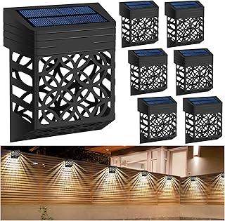 Solar Fence Lights, Warm White Solar Lights Outdoor, 6 Pack Solar Deck Step Lights Outdoor, Fence Lights Waterproof Solar Powered Outdoor Lights for Fence, Patio, Yard, Garden, Porch, Pathway, Stair