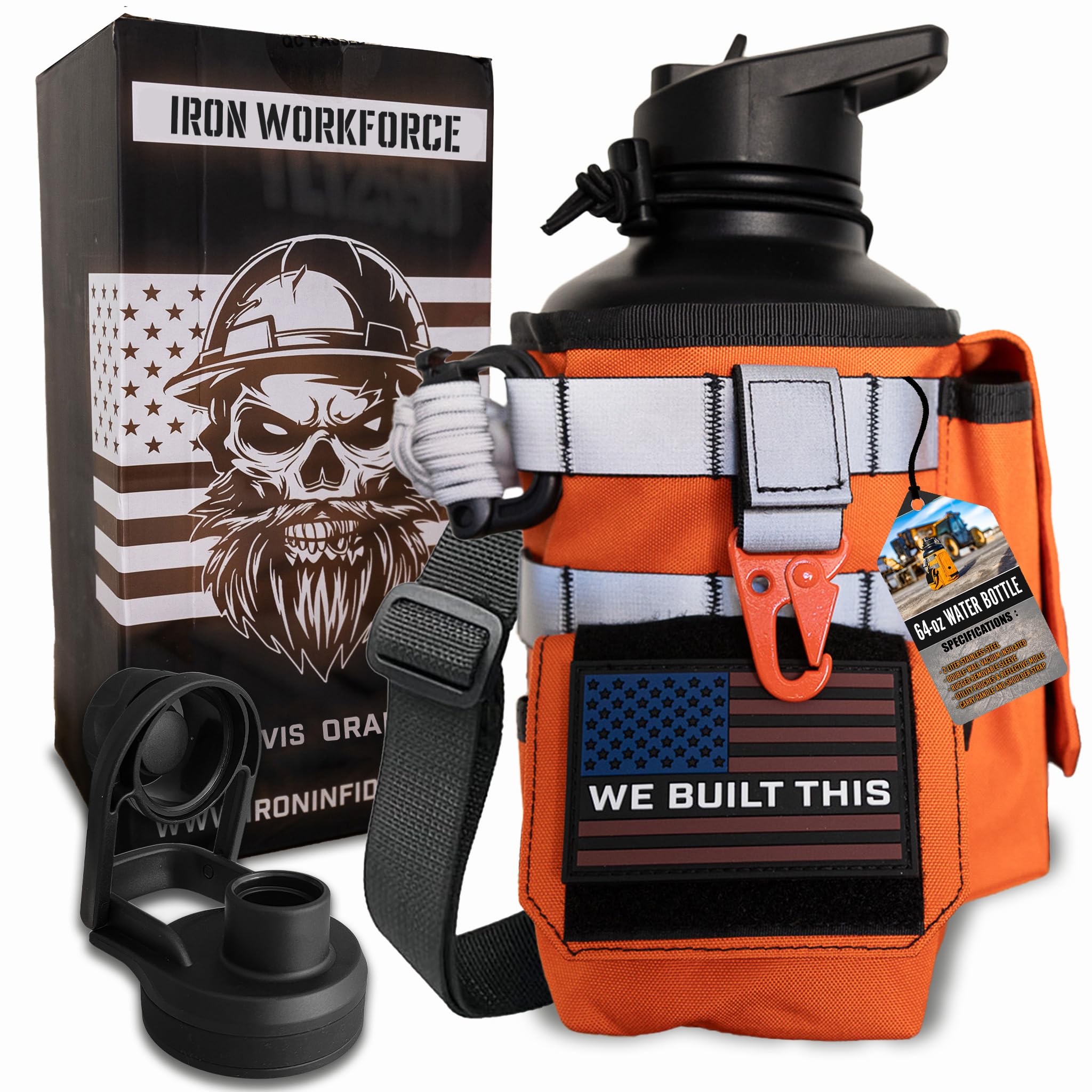 Iron Infidel Workforce Water Bottle - 64 Oz Insulated Stainless Steel | Half Gallon Vacuum Water Jug | Paracord Handle, Removable Sleeve | Large Thermal Flask | Hiking, Camping, Workouts (Yellow